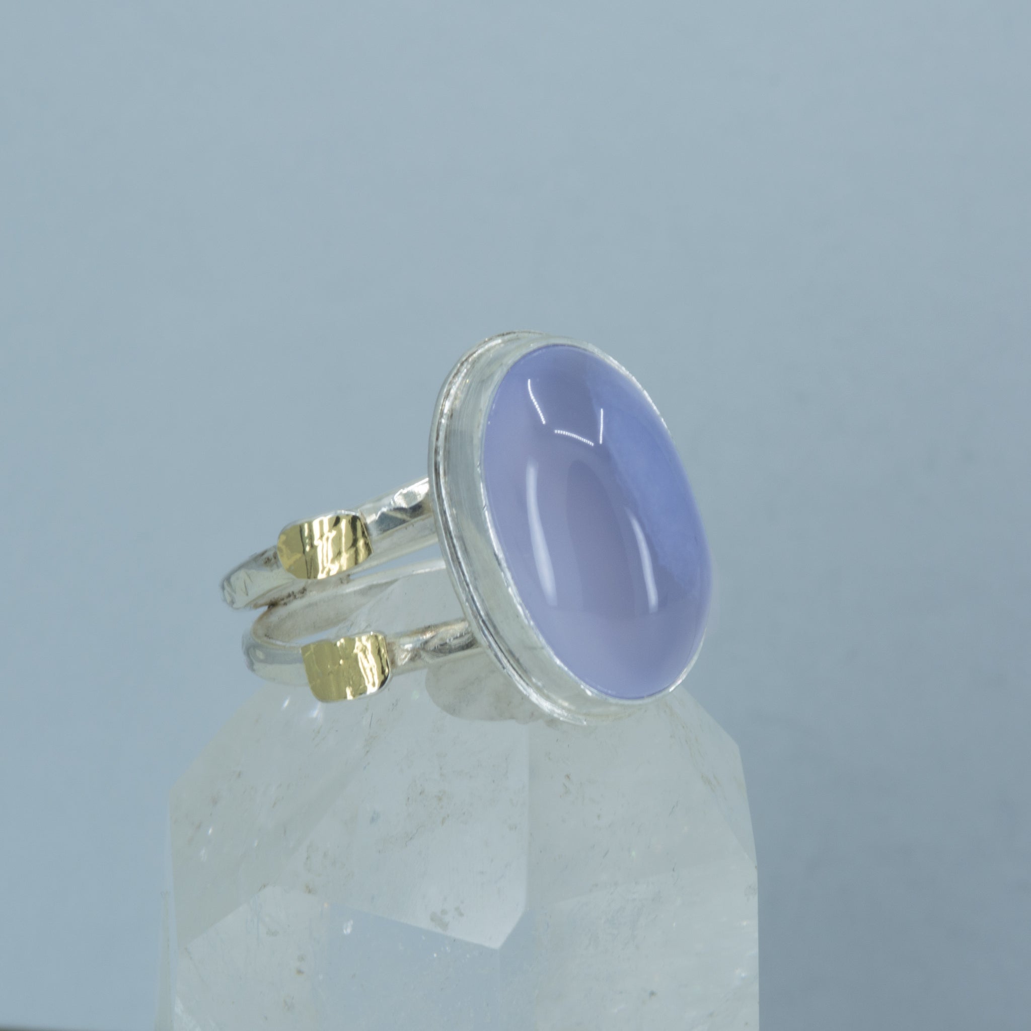 Natural Chalcedony Statement Ring: Handmade Sterling Silver and 18K Gold Ring