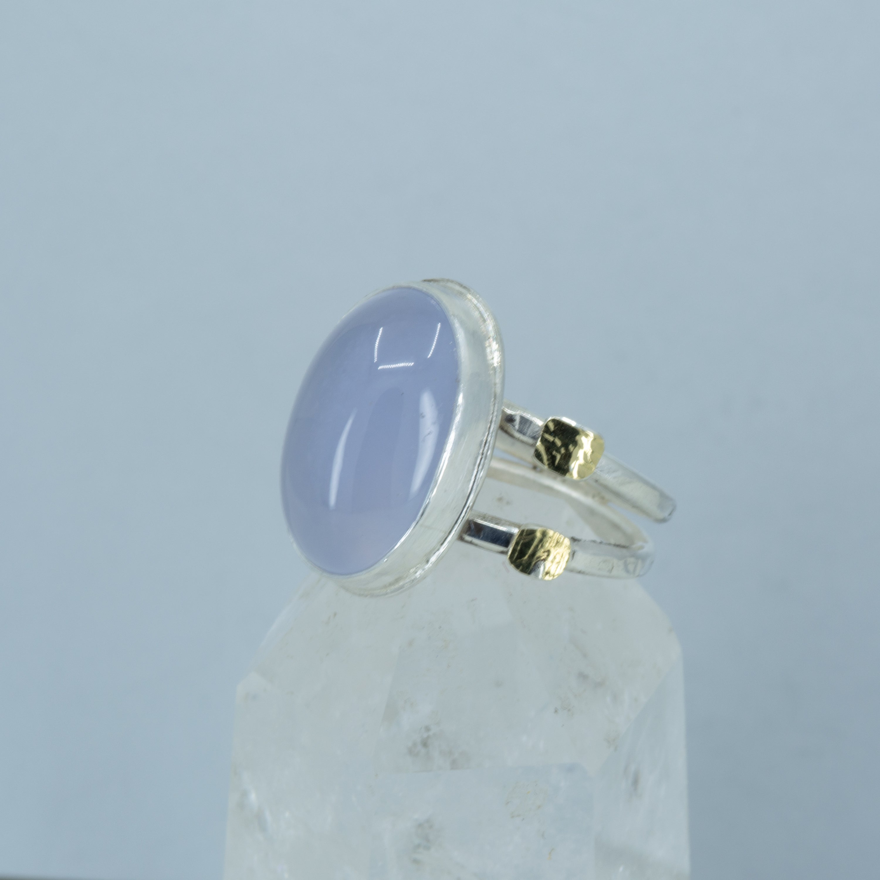 Natural Chalcedony Statement Ring: Handmade Sterling Silver and 18K Gold Ring