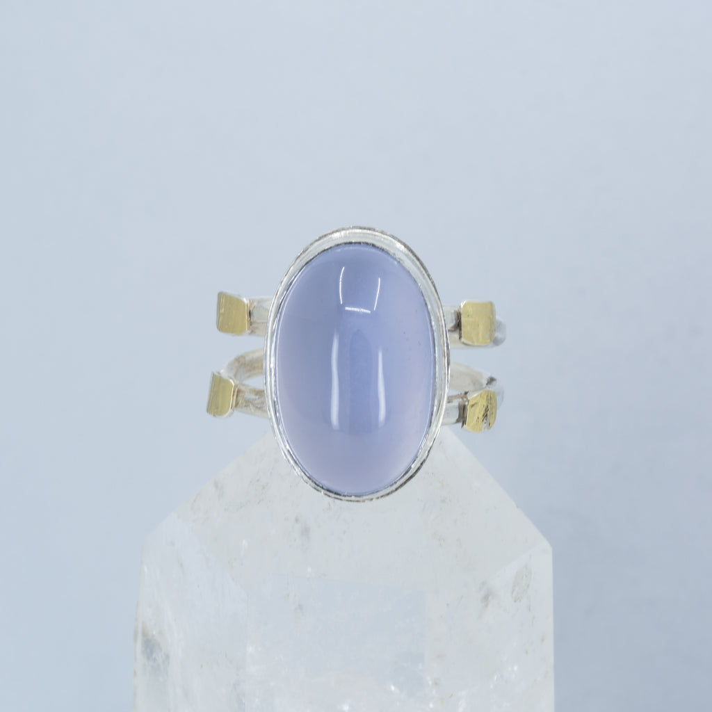 Natural Chalcedony Statement Ring: Handmade Sterling Silver and 18K Gold Ring