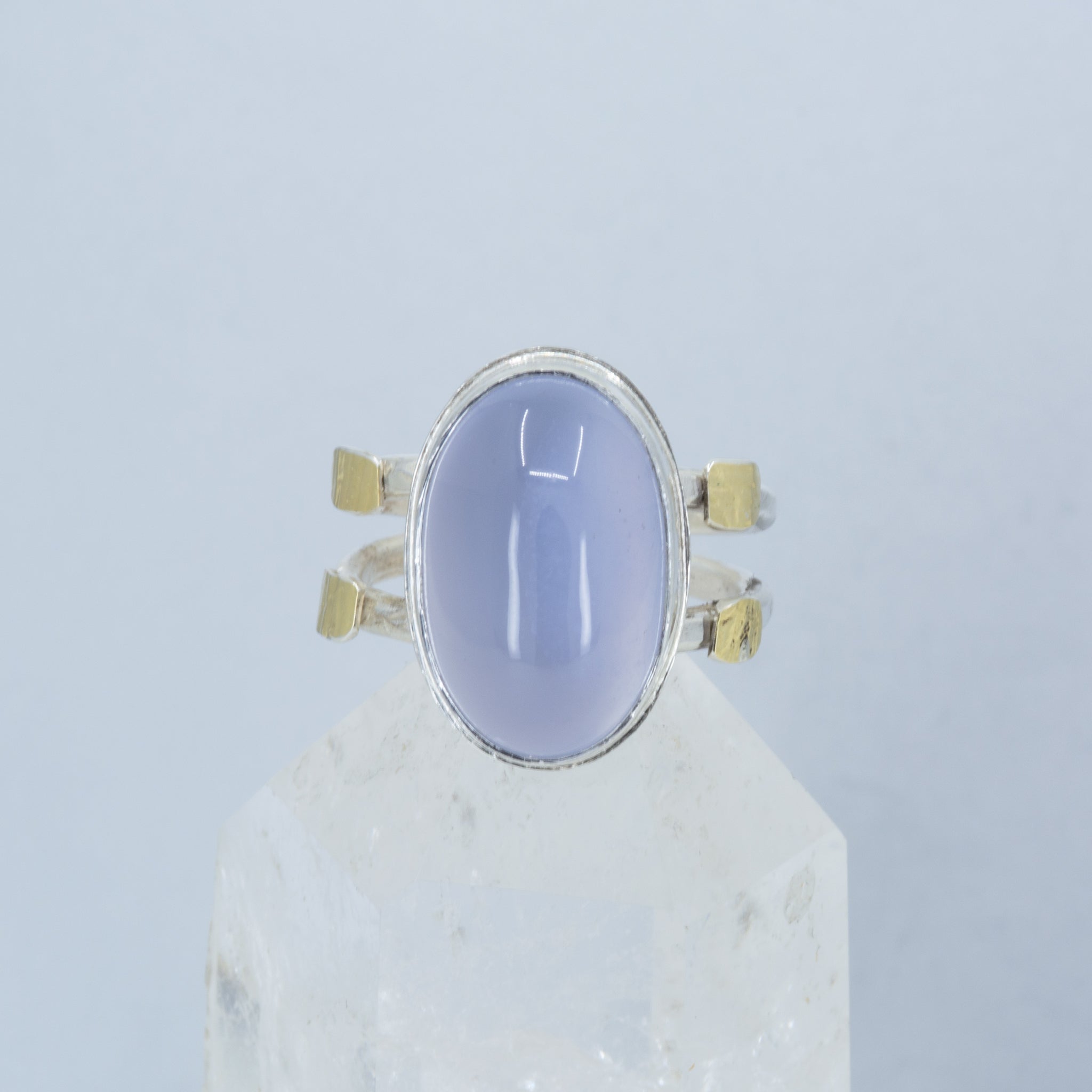 Natural Chalcedony Statement Ring: Handmade Sterling Silver and 18K Gold Ring