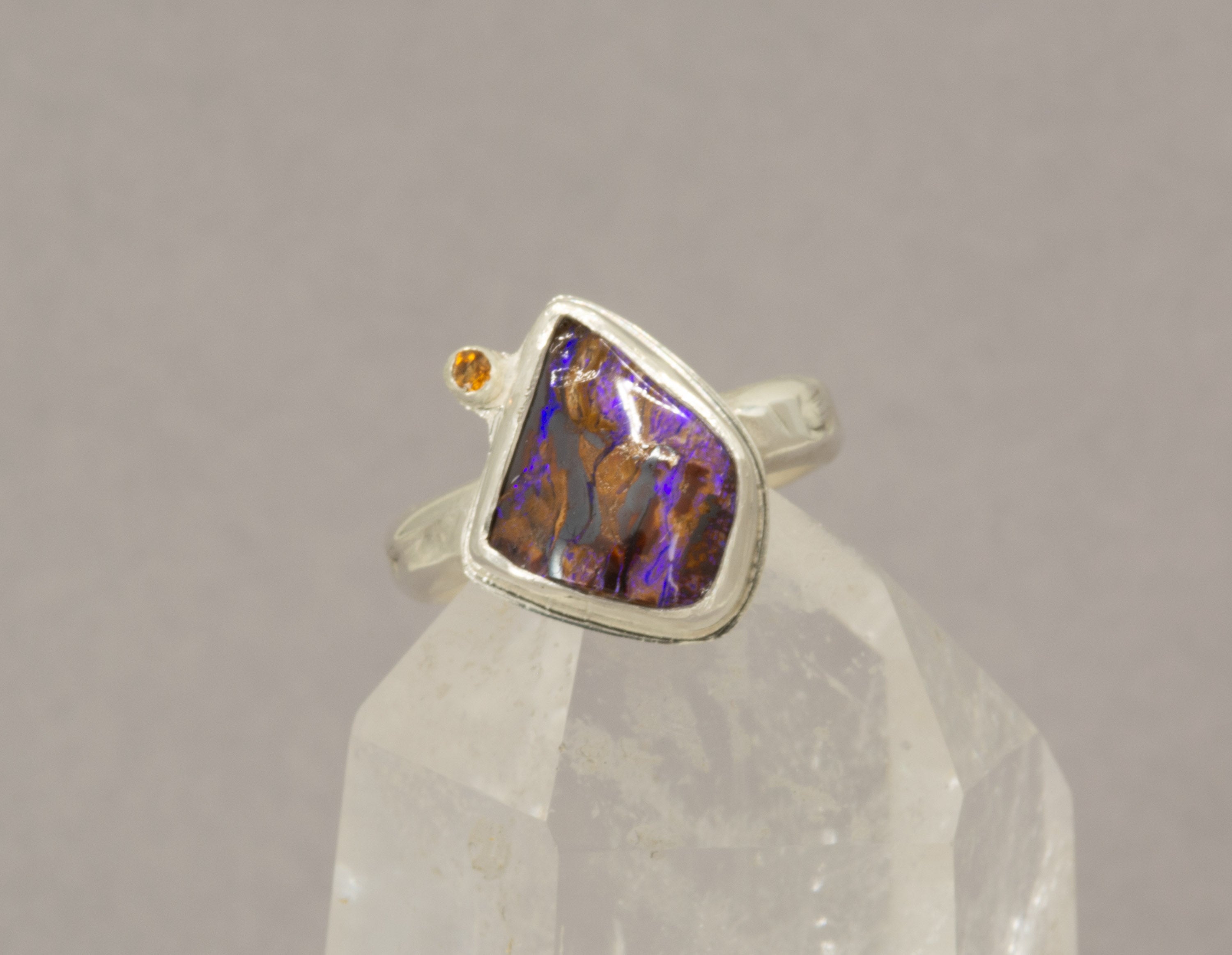 Purple Australian Boulder Opal Ring, Sterling Silver, Size 8