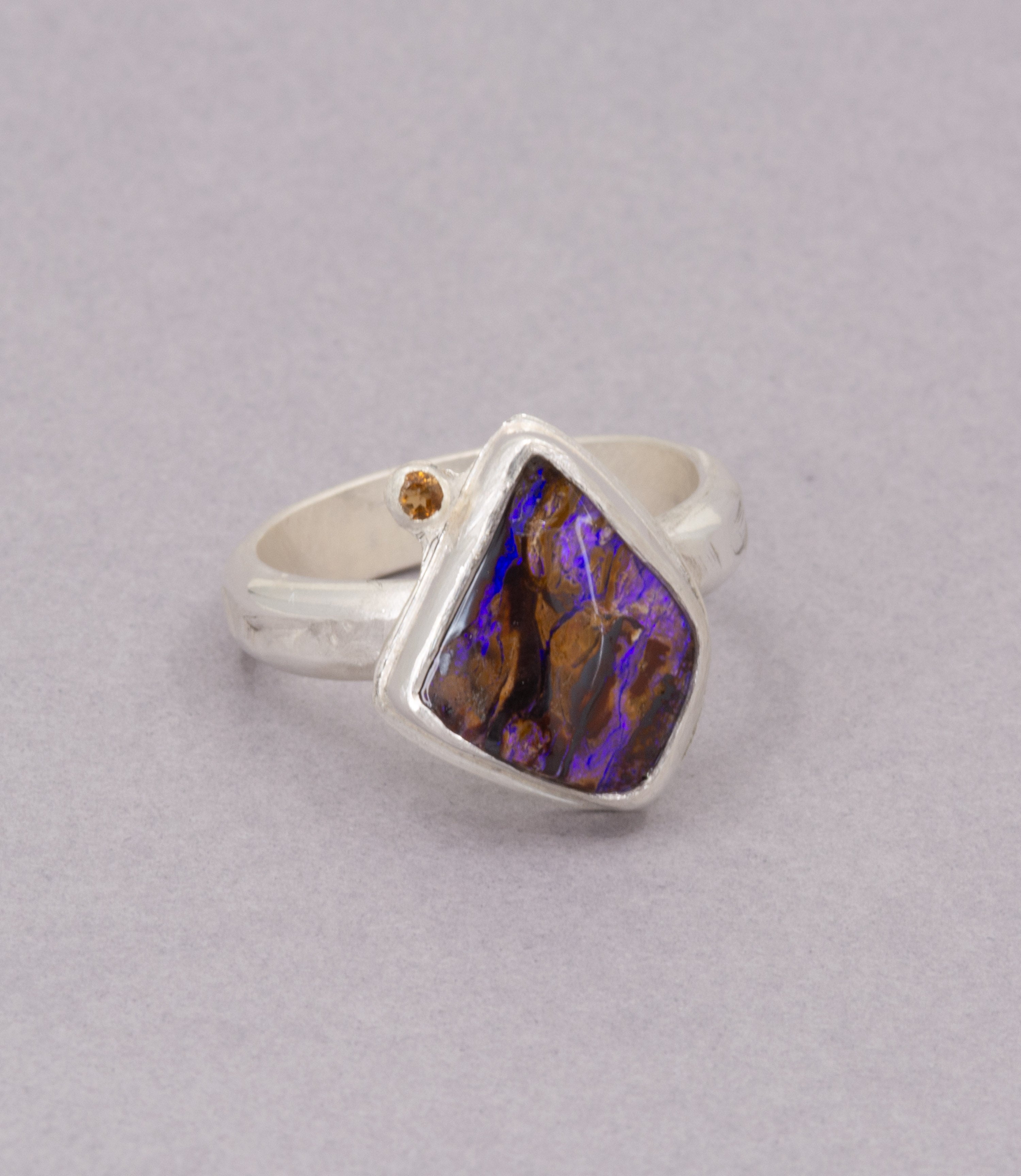 Purple Australian Boulder Opal Ring, Sterling Silver, Size 8