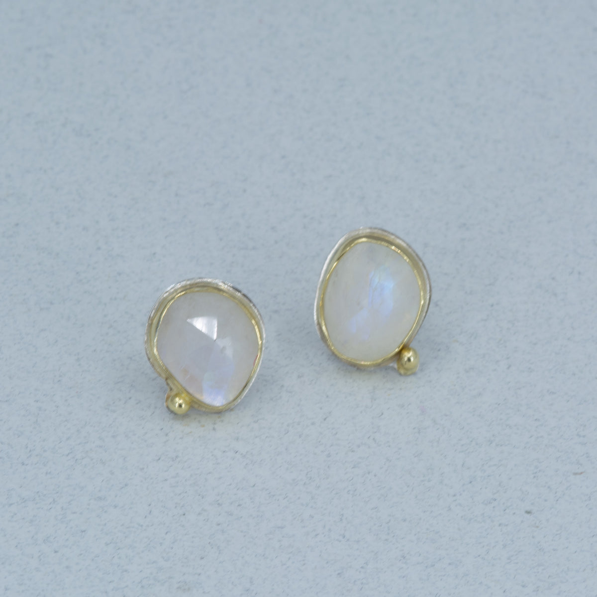 Rainbow Moonstone Stud Earrings | 18K Gold & Argentium Silver