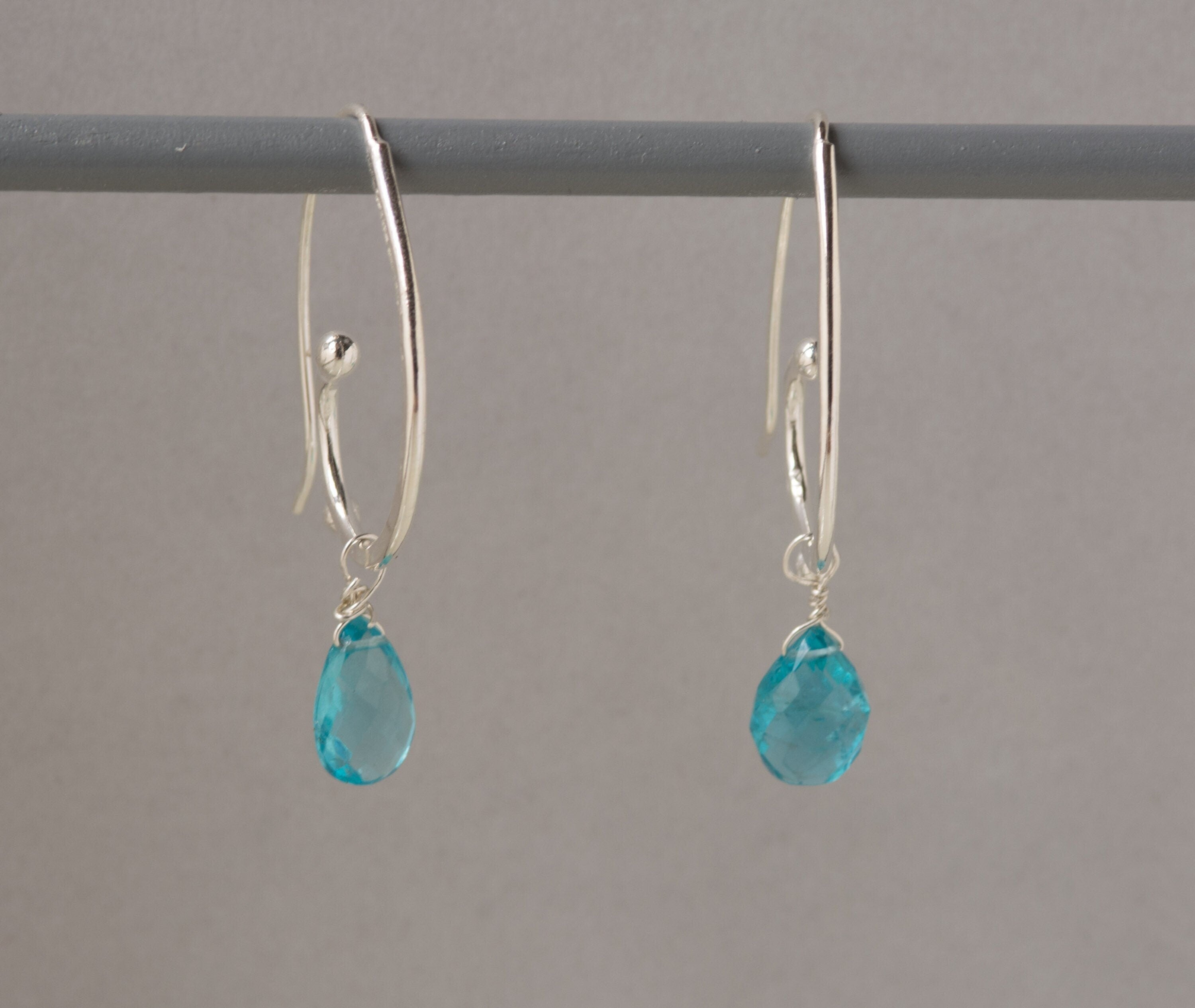 Sterling Silver Hoops with Stone Drop