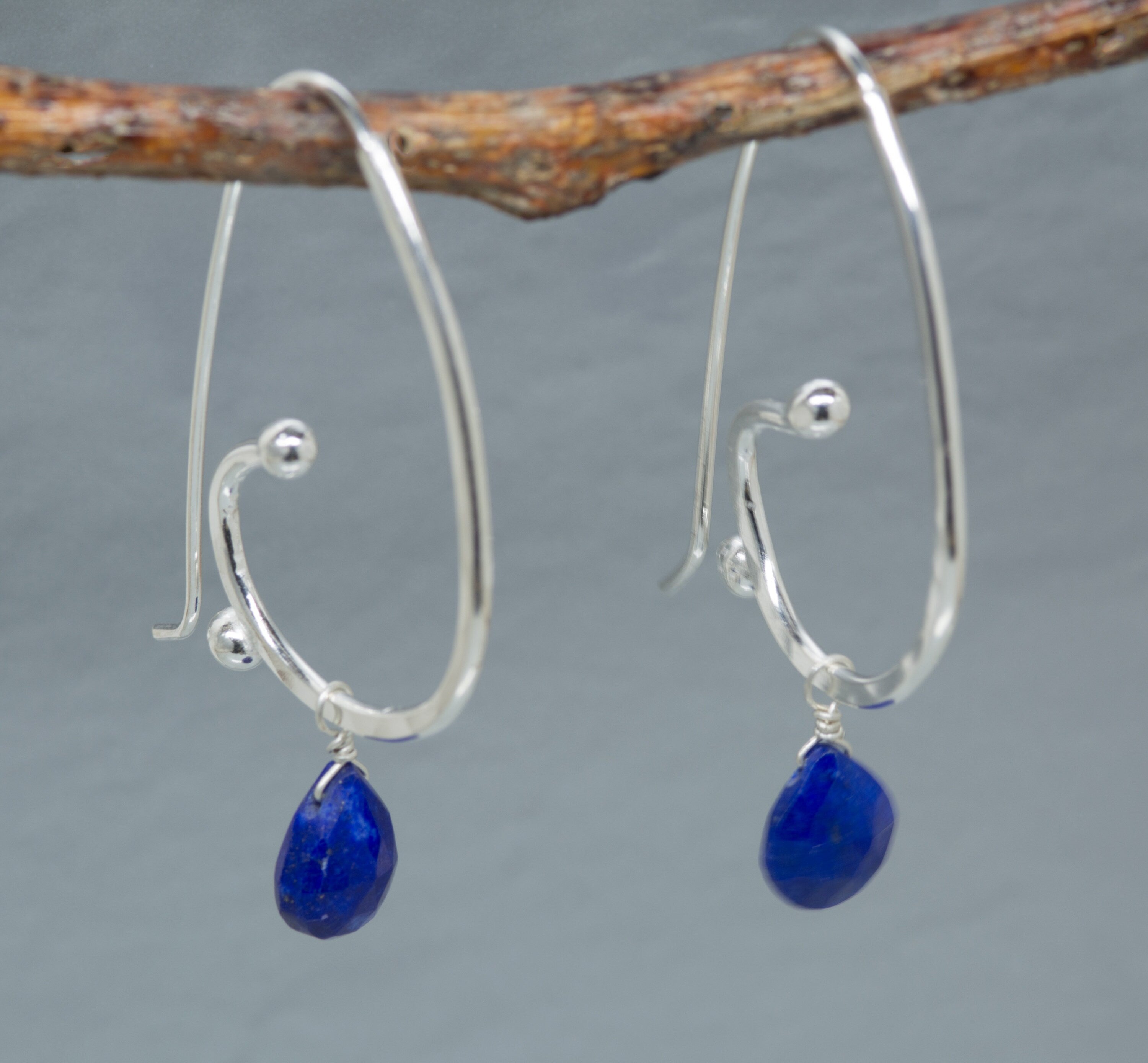 Sterling Silver Hoops with Stone Drop