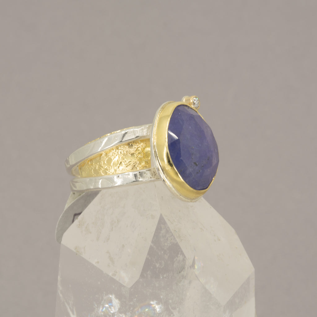 Rose-Cut Tanzanite Ring – 18K Gold Bezel & Argentium Sterling Silver Double Band