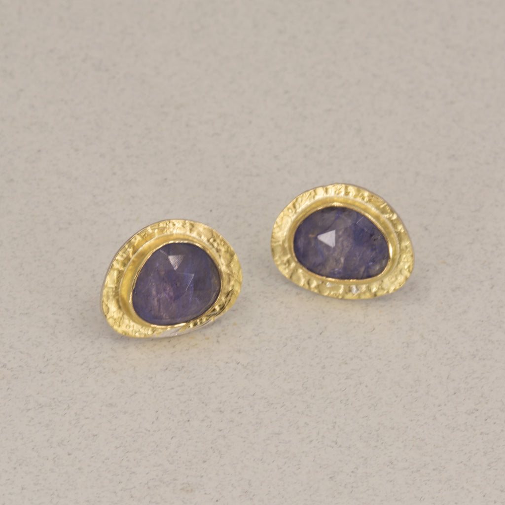 Rose-Cut Tanzanite Stud Earrings | 18K Gold & Silver