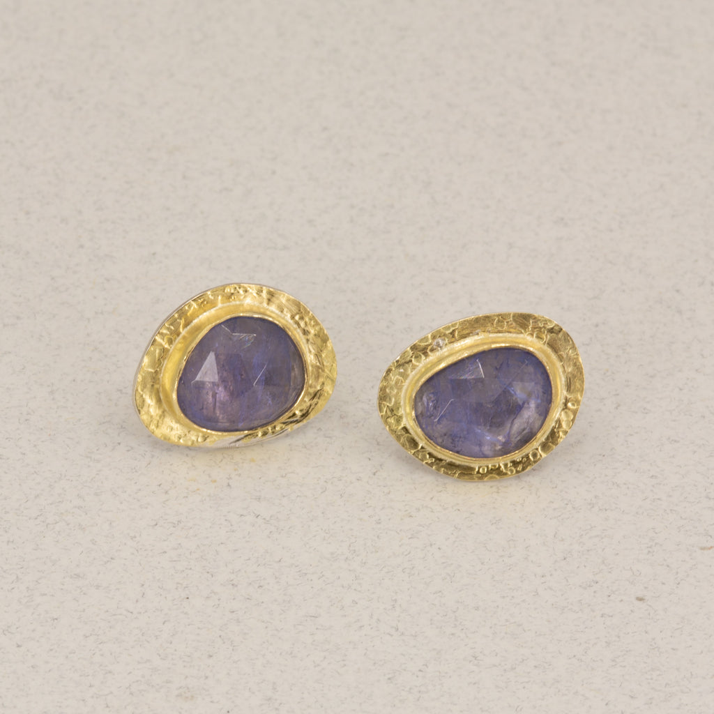 Rose-Cut Tanzanite Stud Earrings | 18K Gold & Silver