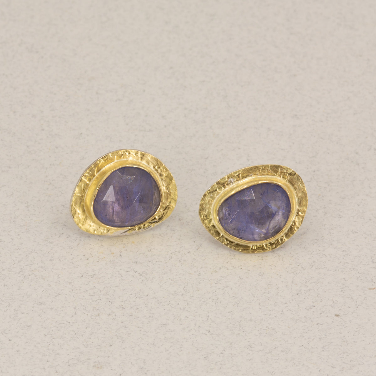 Rose-Cut Tanzanite Stud Earrings | 18K Gold & Silver