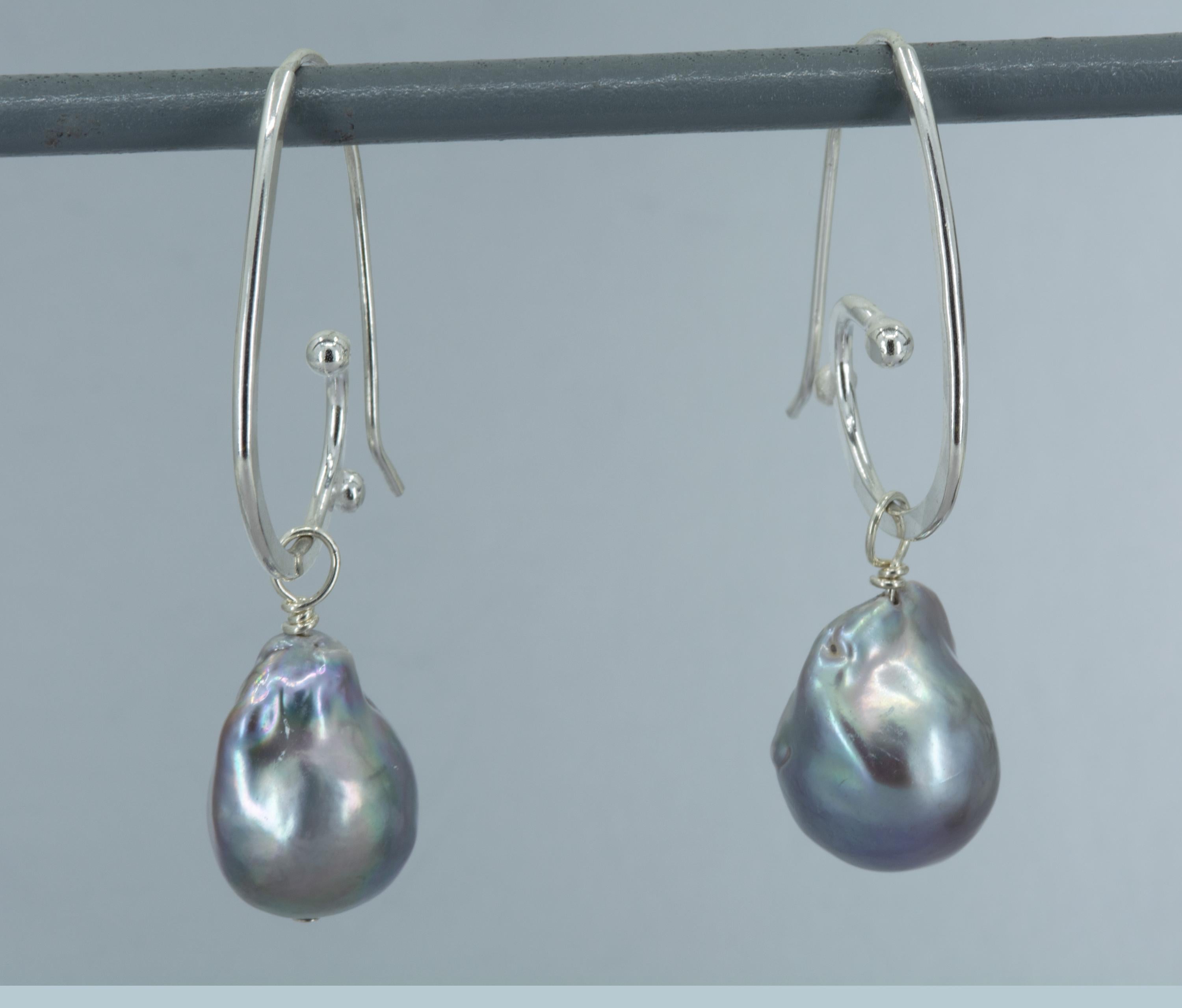 Handmade Sterling Silver Baroque Pearl Hoop Earrings