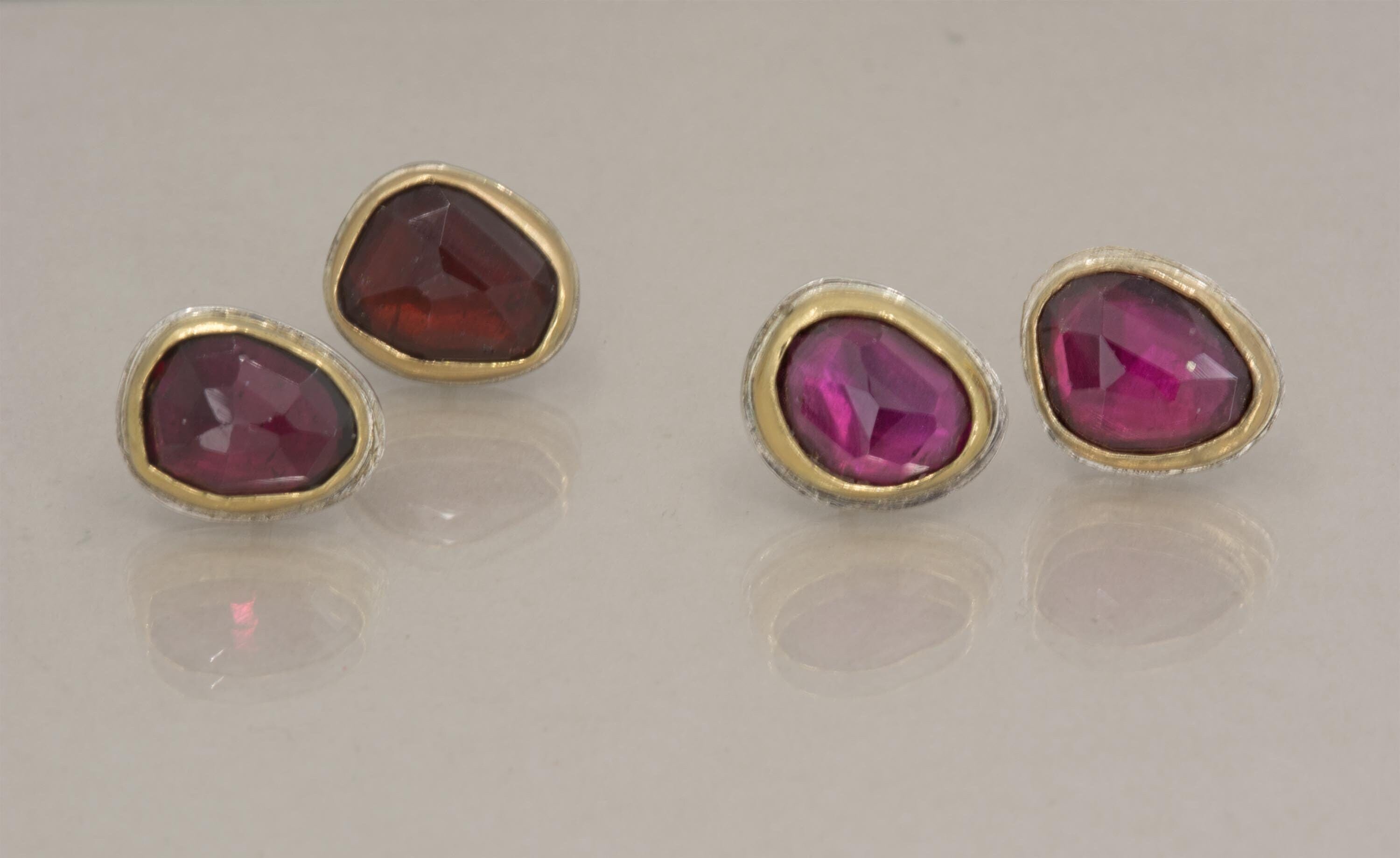 Rose Cut Garnet Stud Earrings: 18K Gold, January Birthstone