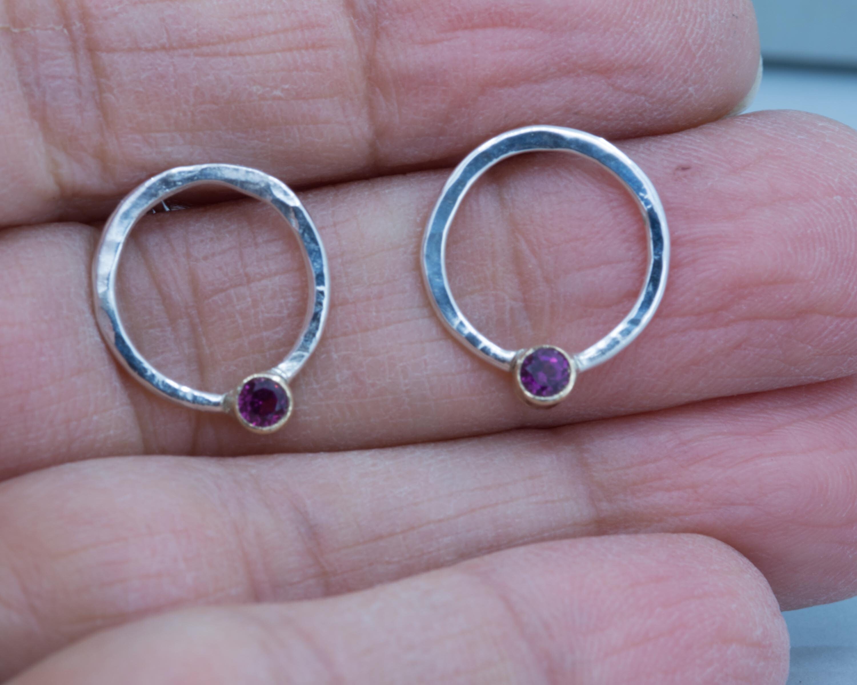 Birthstone Earrings in Sterling Silver, Handmade Post Earrings, Made to Order