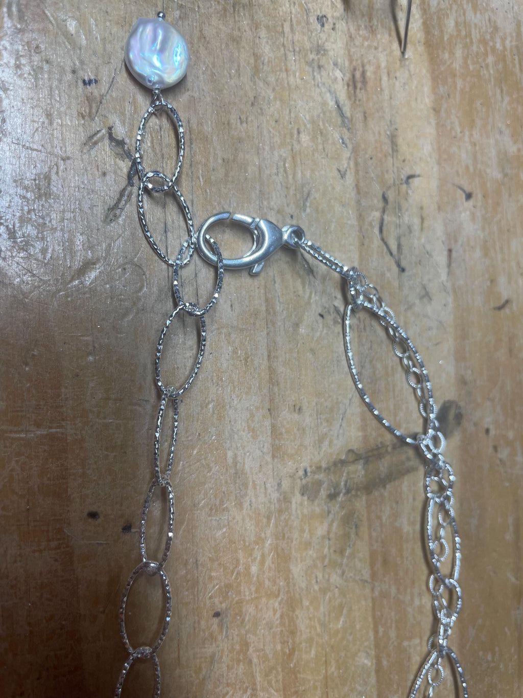 Clear Quartz Lariat Necklace: Sterling Silver Chain, Gemstone Dangles