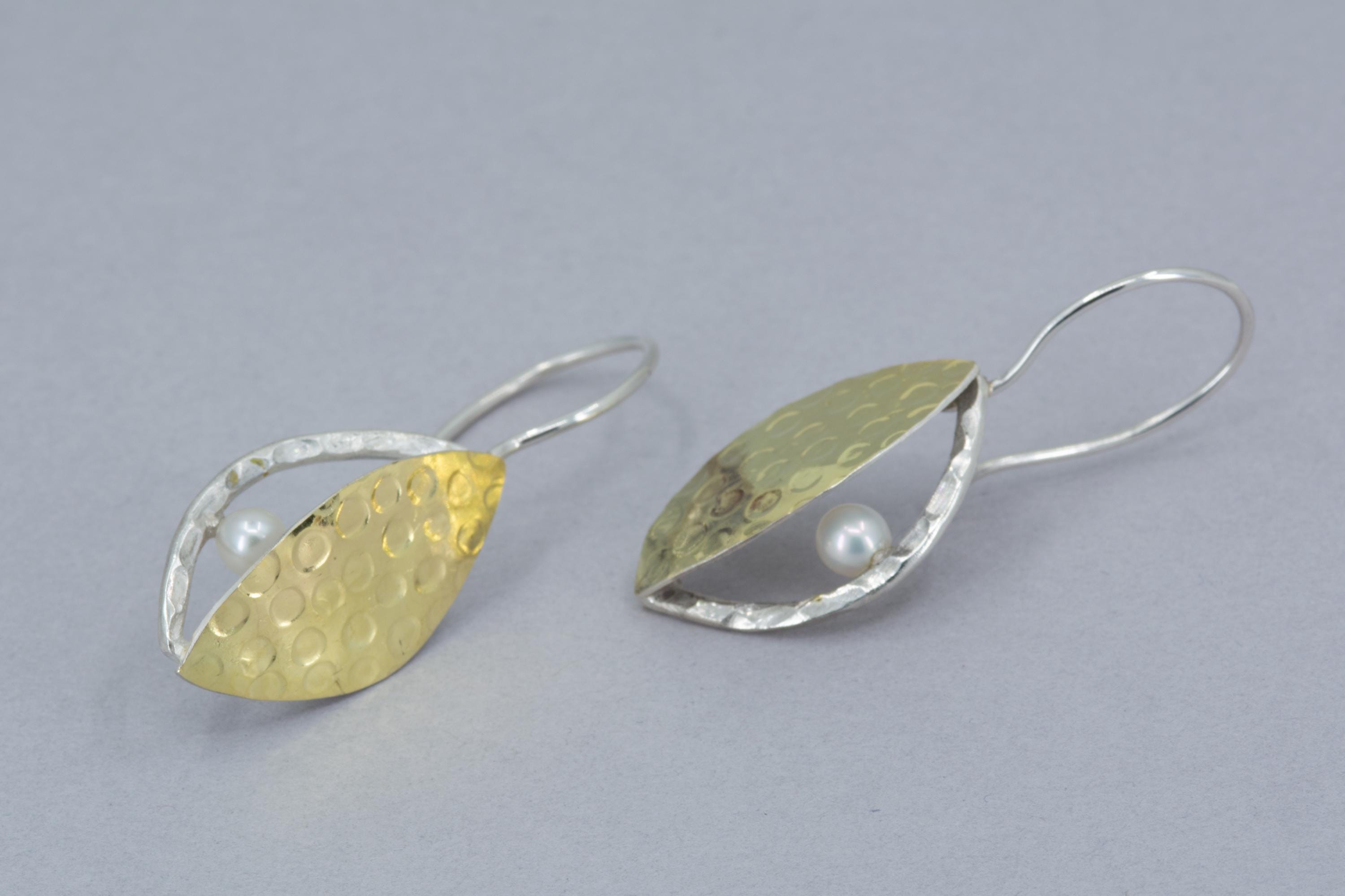 Gold Leaf Earrings: Sterling Silver Bimetal, Artisan Botanical Jewelry