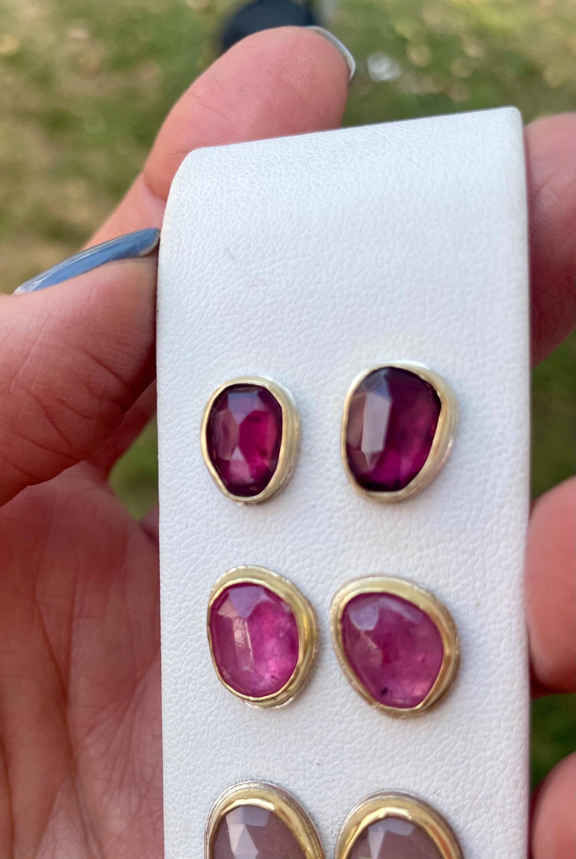 Rose Cut Garnet Stud Earrings: 18K Gold, January Birthstone