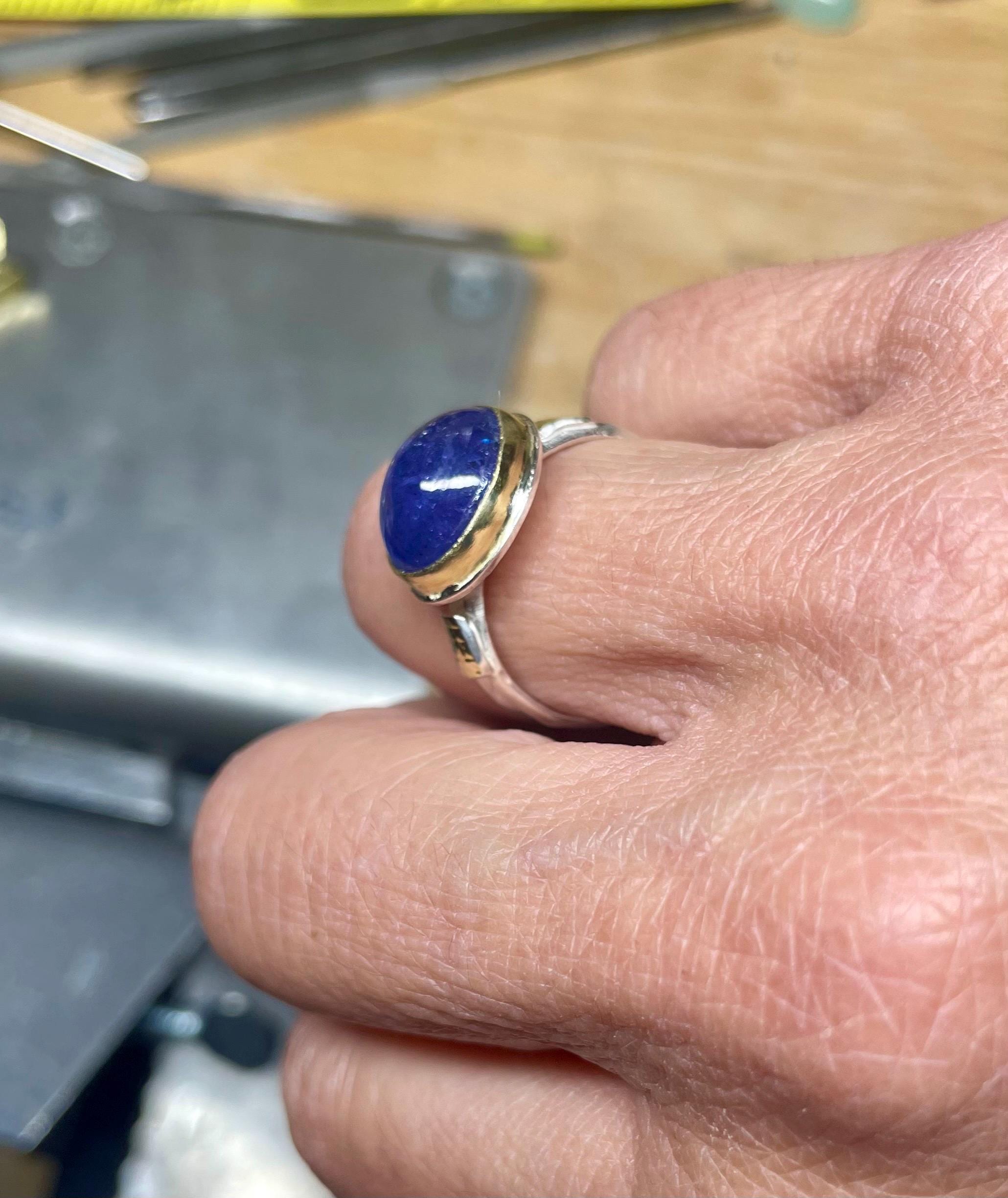 Tanzanite Ring in 18k Gold and Sterling, Statement Ring, US Size 7.5