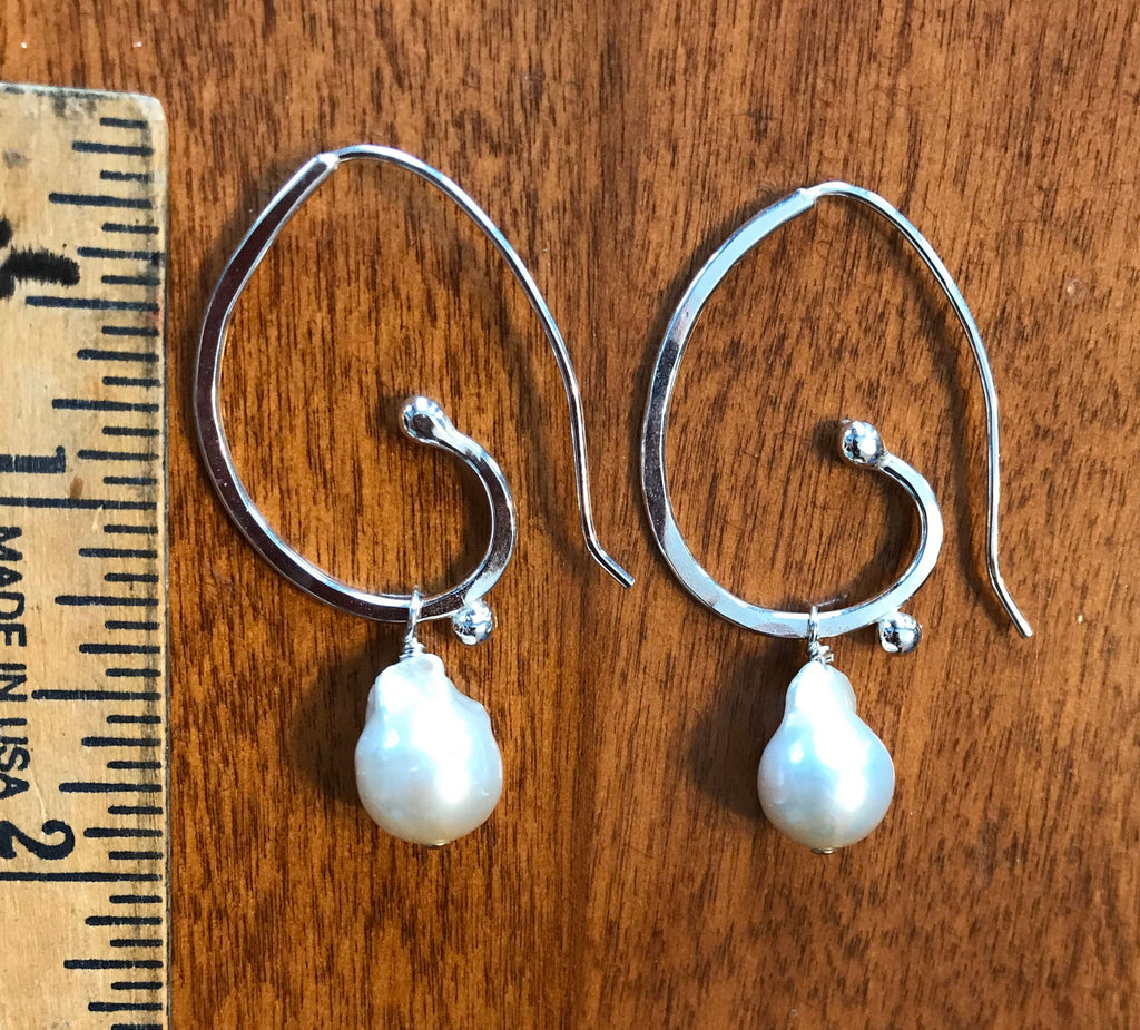 Handmade Sterling Silver Baroque Pearl Hoop Earrings