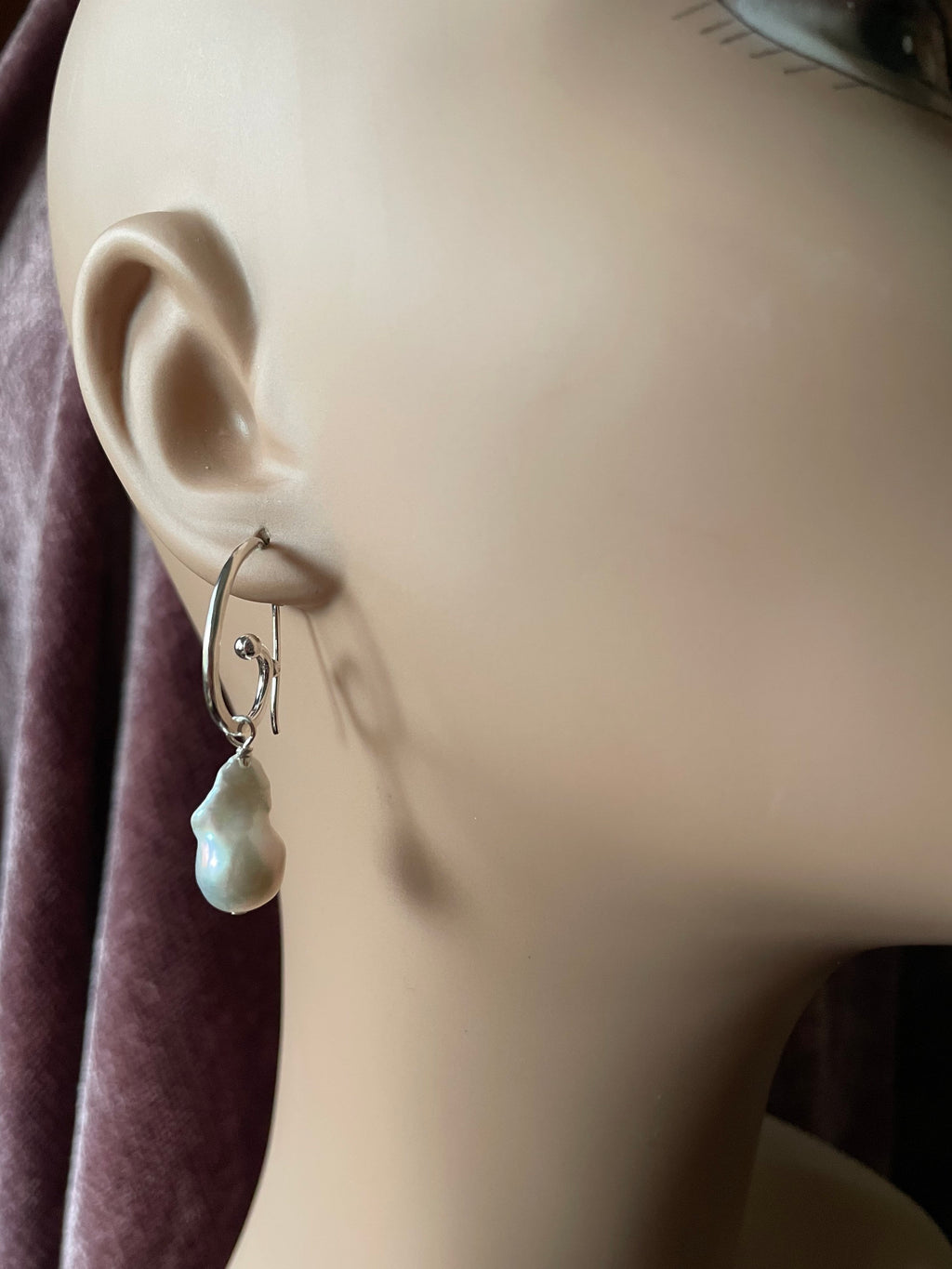 Handmade Sterling Silver Baroque Pearl Hoop Earrings