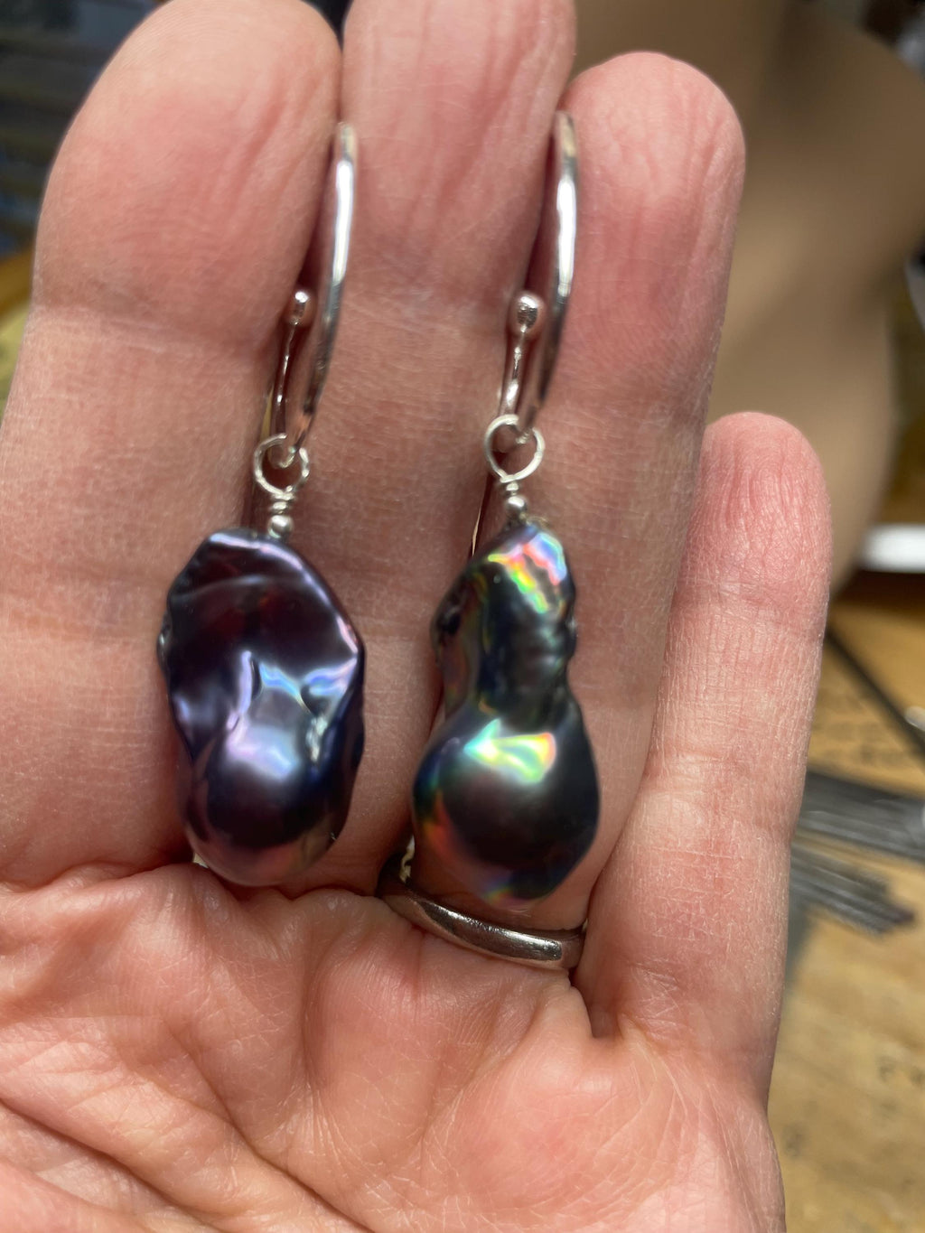 Extra Large Baroque Pearl Hoop Earrings: Argentium Sterling Silver