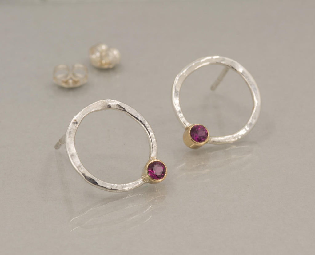 Birthstone Mixed Metal Earrings Sterling Silver and 14K Yellow Gold, Made to Order