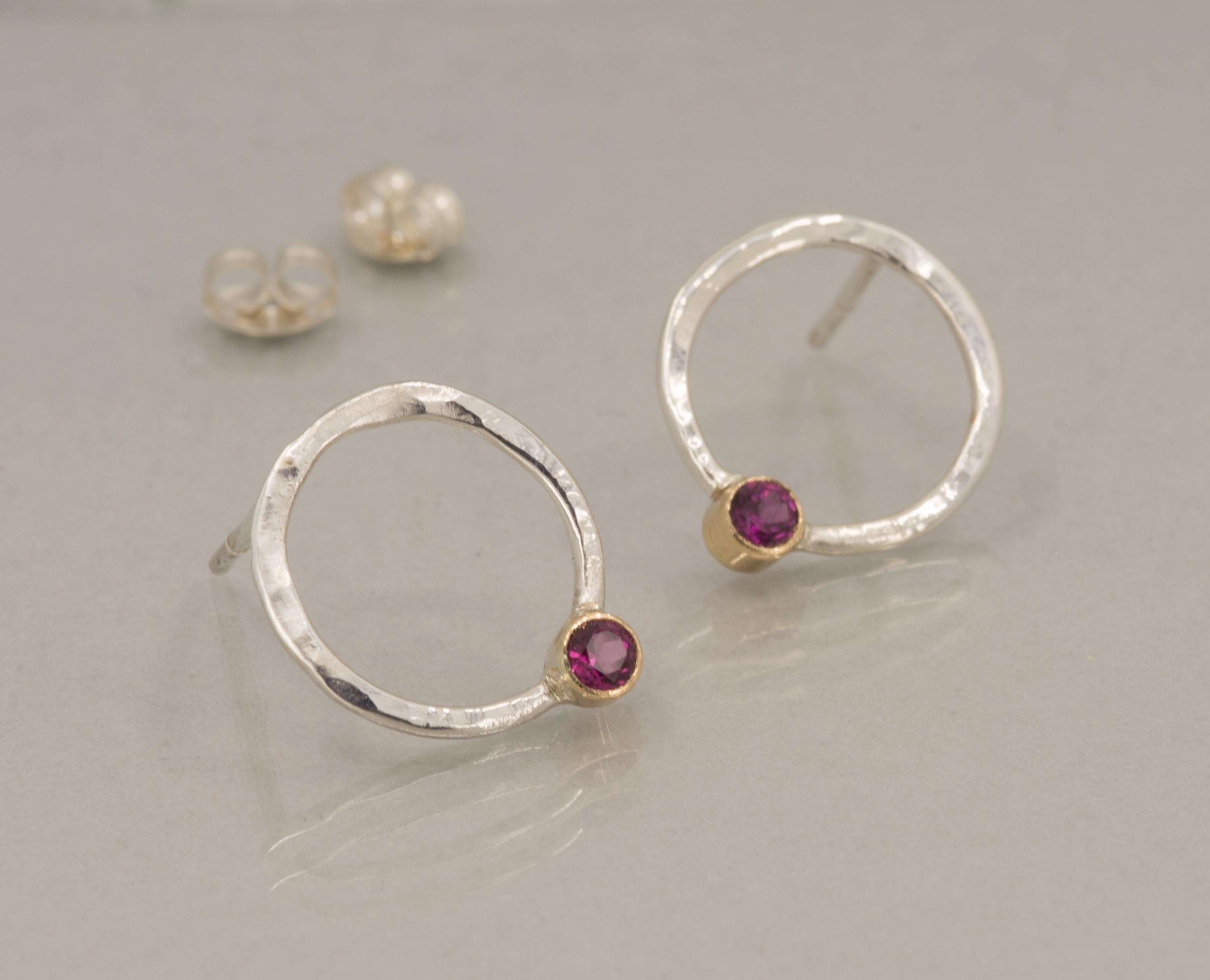 Birthstone Mixed Metal Earrings Sterling Silver and 14K Yellow Gold, Made to Order