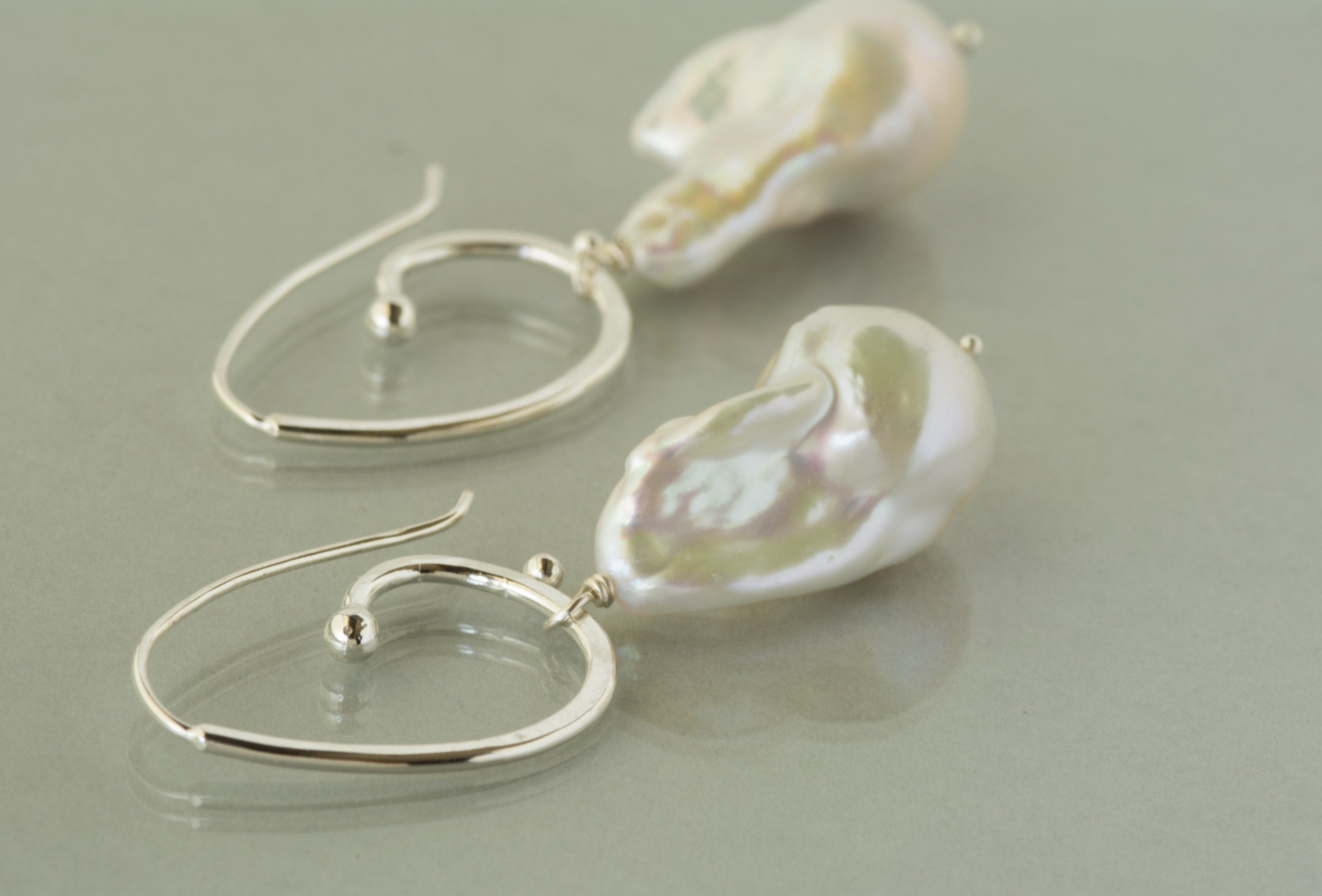 Extra Large Baroque Pearl Hoop Earrings: Argentium Sterling Silver