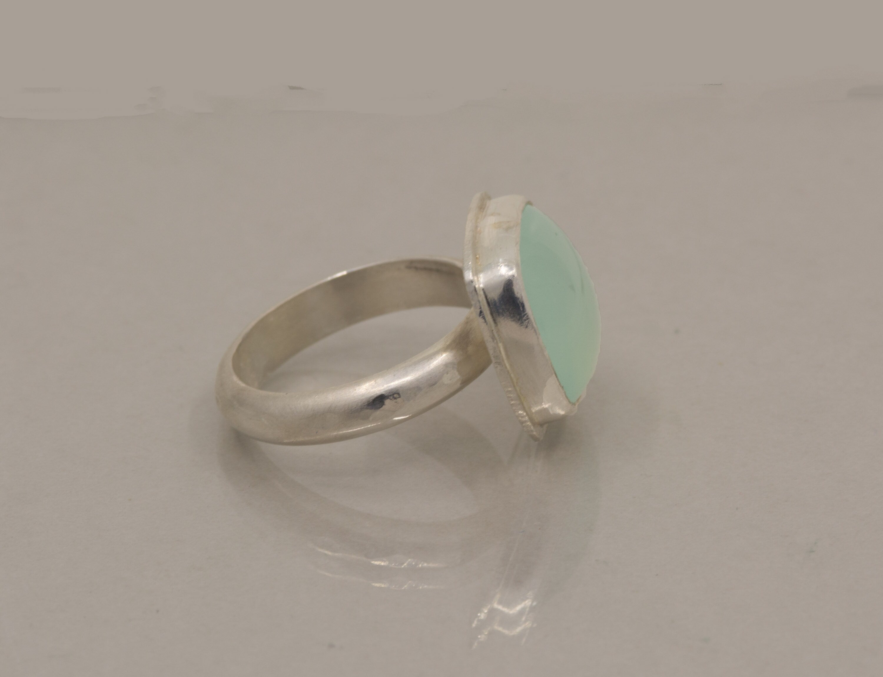 Aqua Chalcedony Silver Ring: Cushion Cut Seafoam Green Cocktail Ring, Size 9