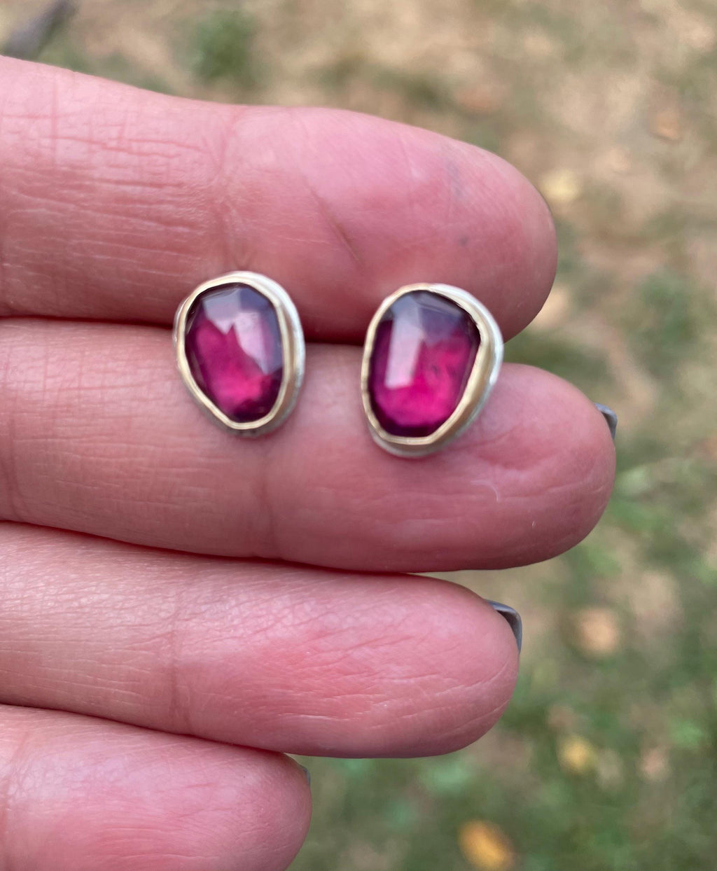 Rose Cut Garnet Stud Earrings: 18K Gold, January Birthstone