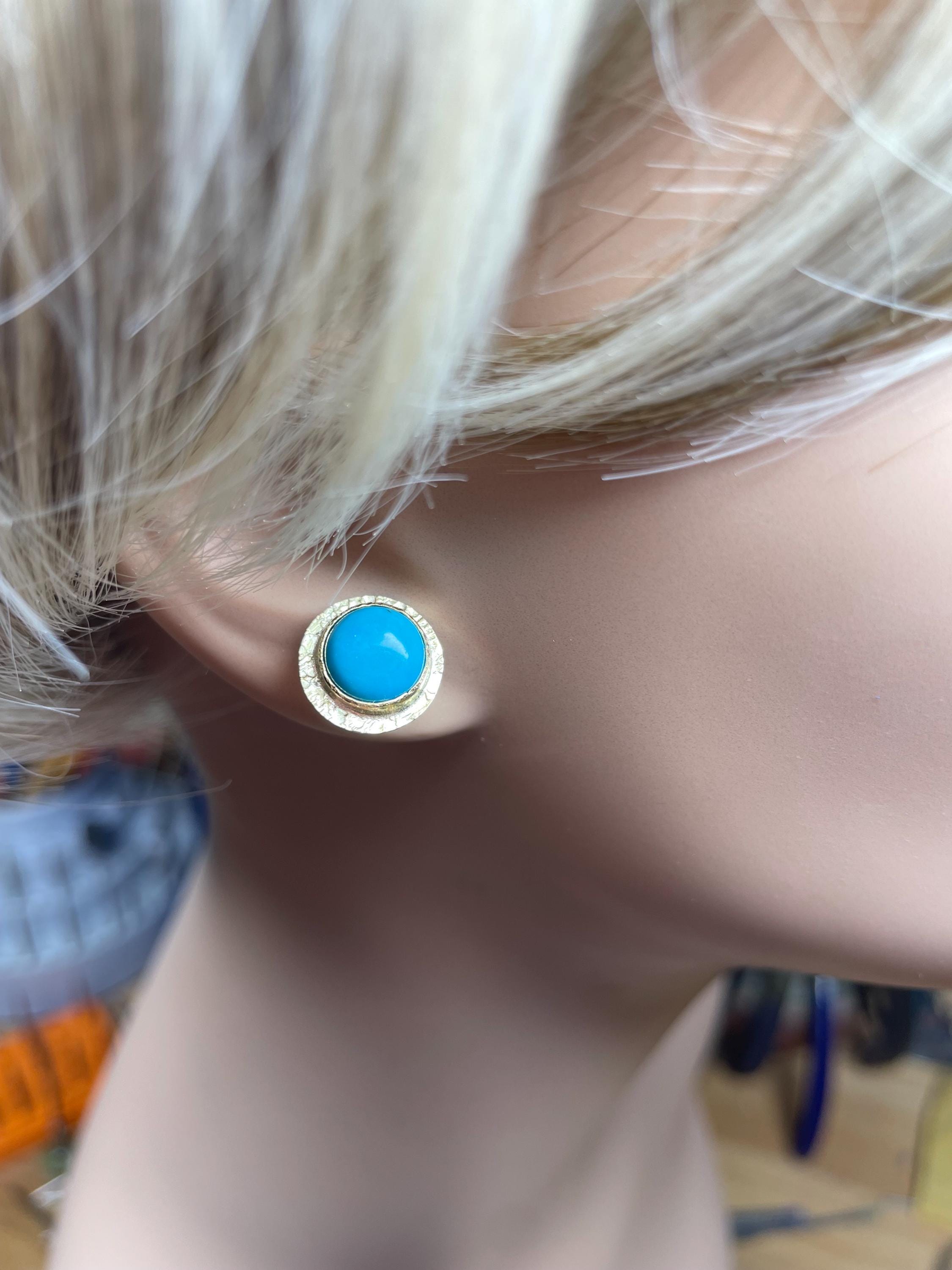 Sleeping Beauty Turquoise Stud Earrings: 18K Gold, Sterling Silver