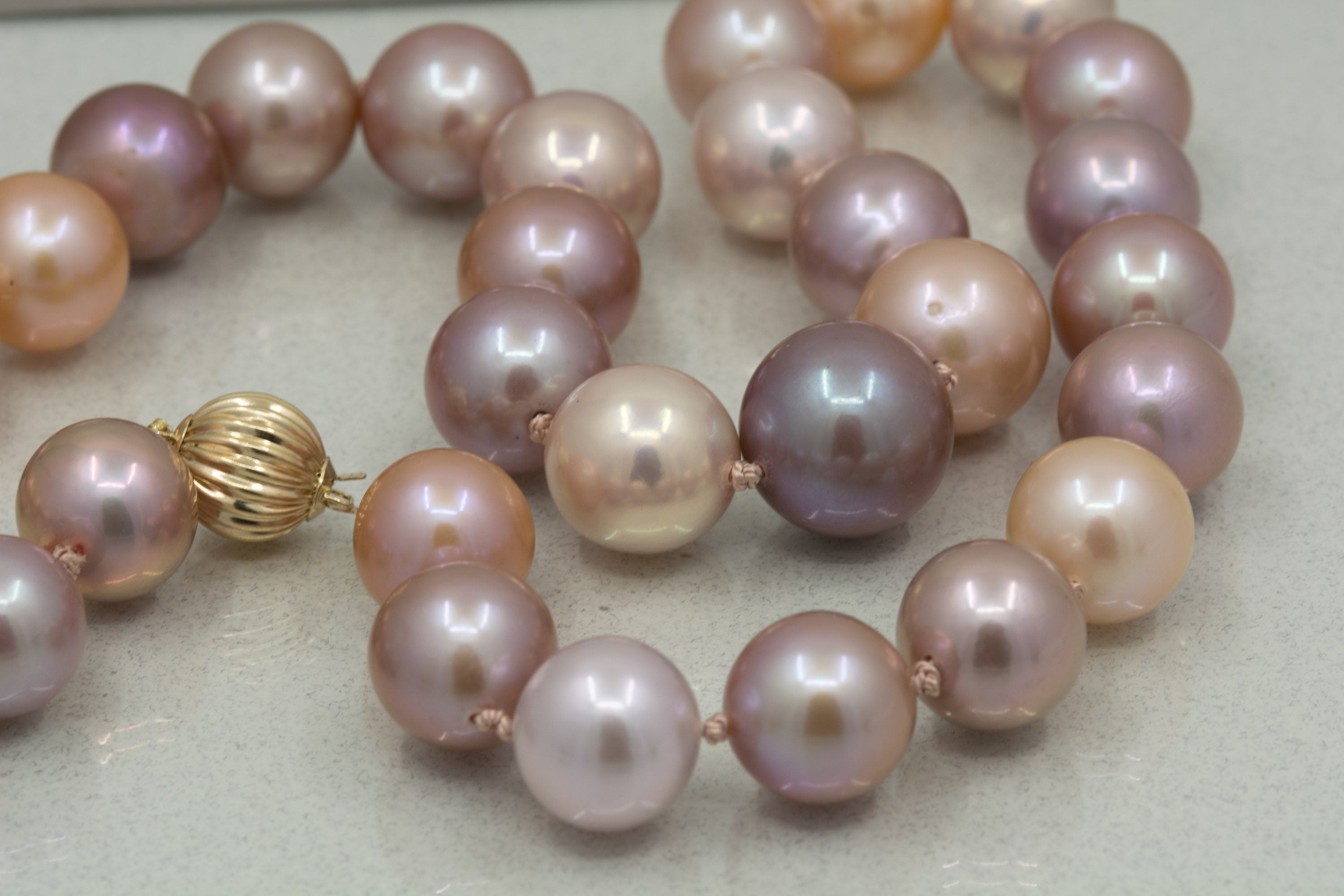 Edison Pearl Necklace: 14K Gold Clasp, Multi Color Freshwater Pearls