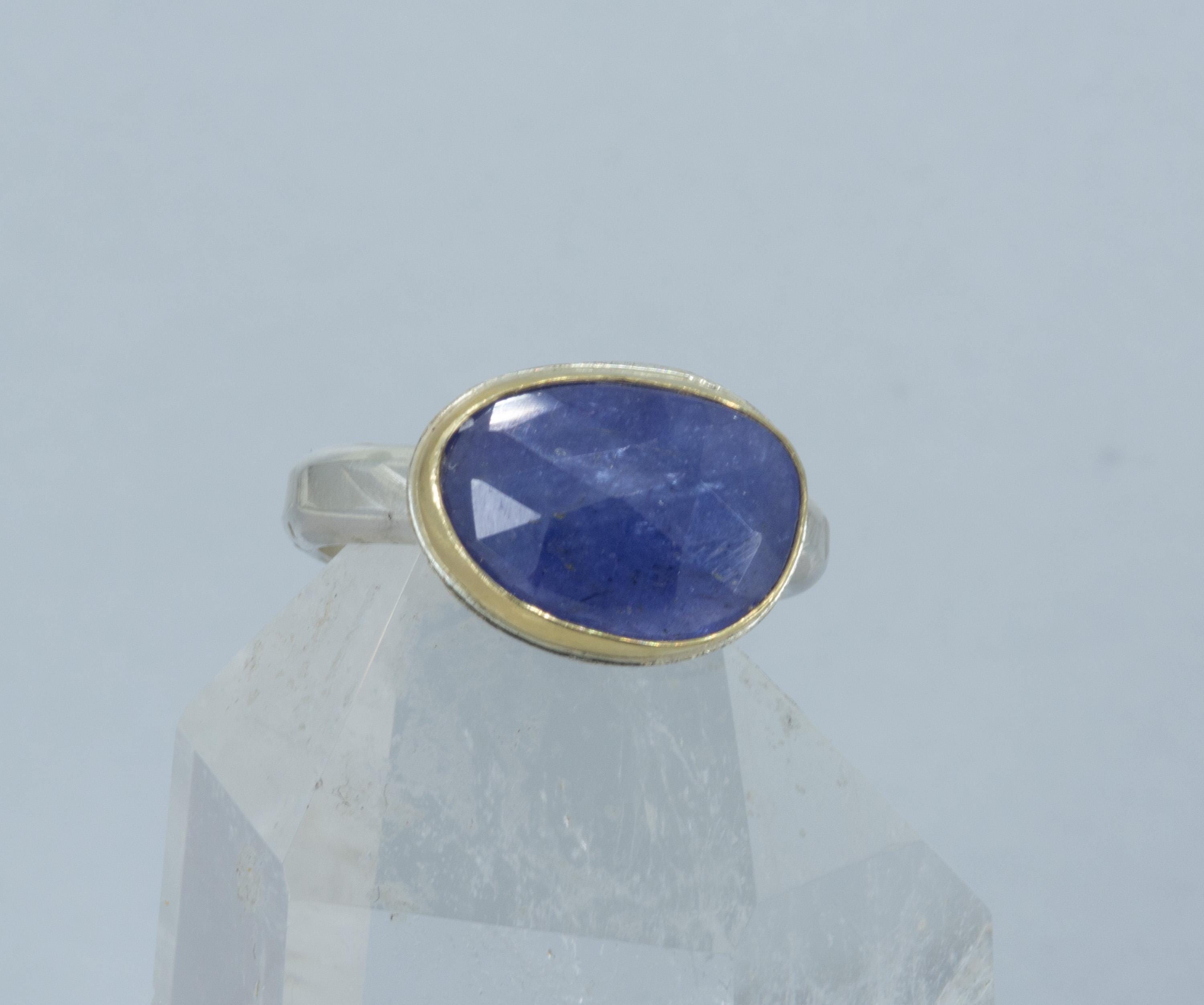 Large Rose cut Tanzanite Ring in Gold and Sterling, Statement Ring, US Size 9