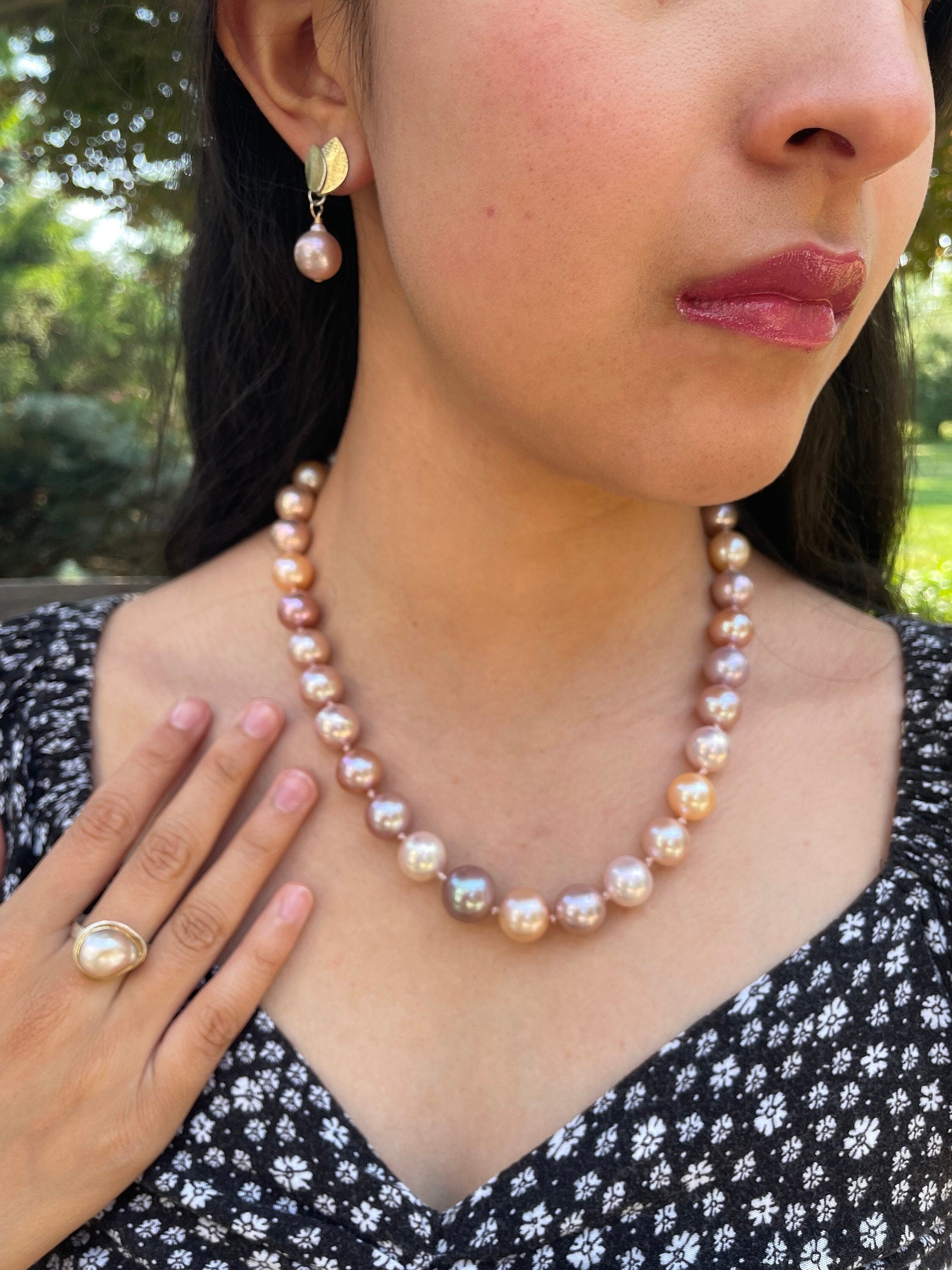 Edison Pearl Necklace: 14K Gold Clasp, Multi Color Freshwater Pearls