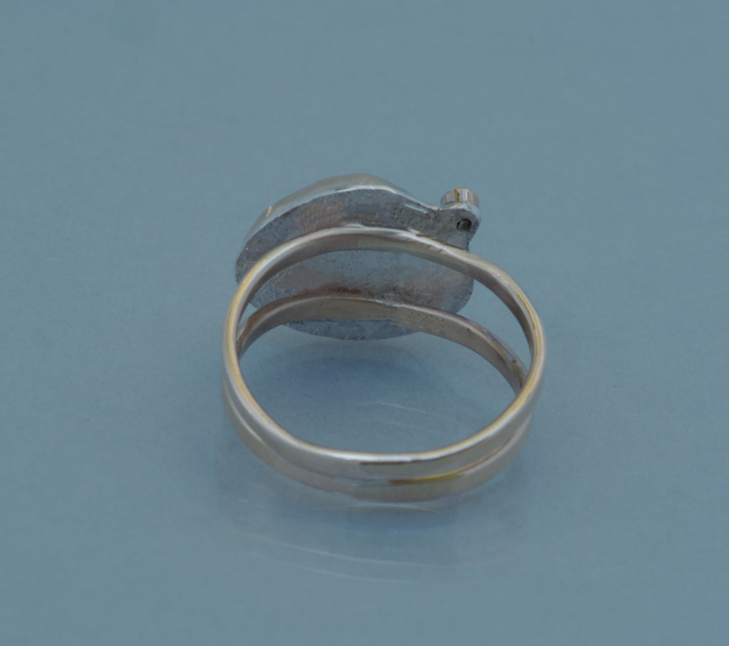 Rainbow Moonstone Diamond Cocktail Ring: 18K Gold, Argentium Silver, US Size 6.5