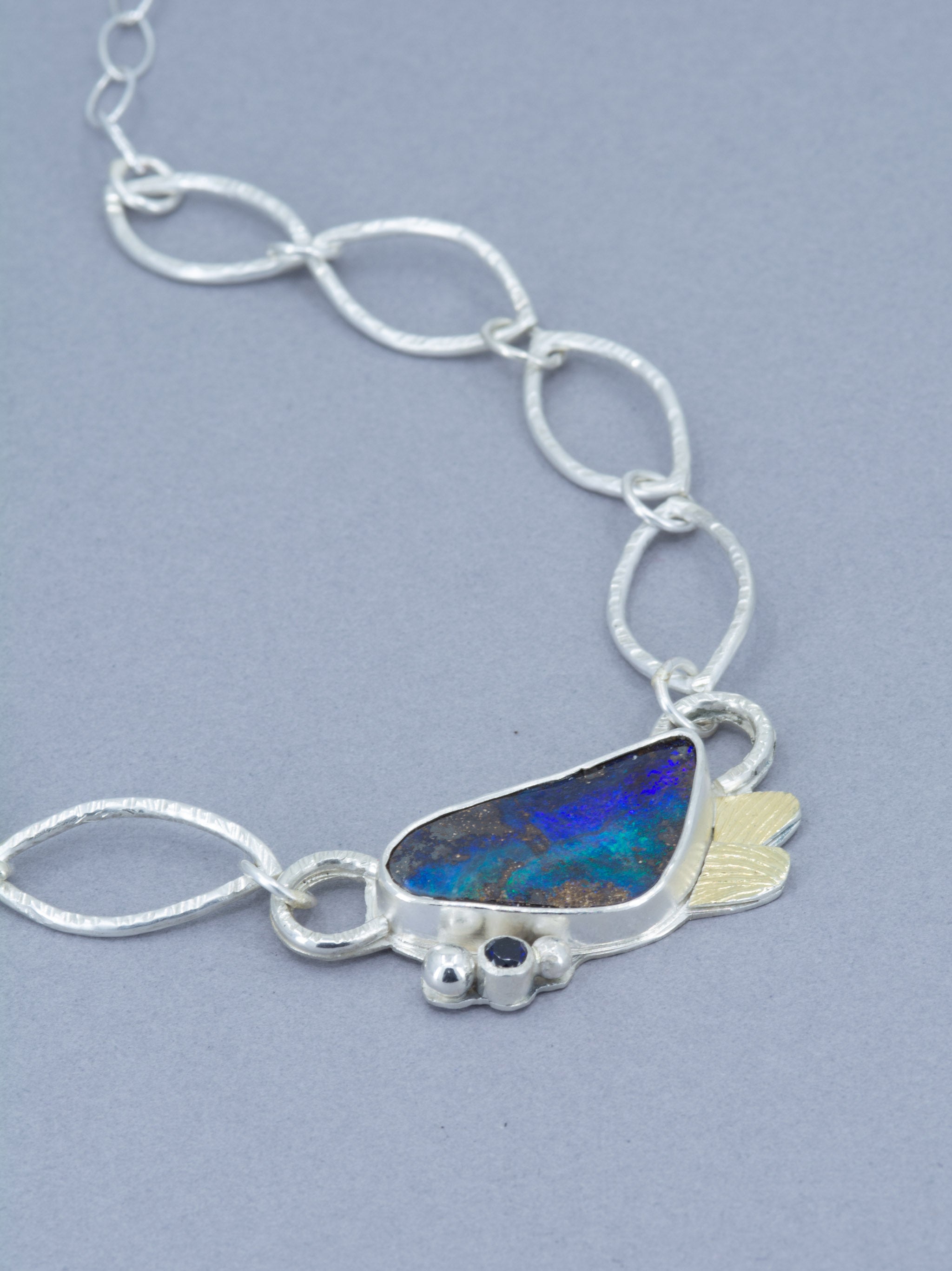 Boulder Opal Necklace | Sapphire, 18K Gold & Sterling Silver