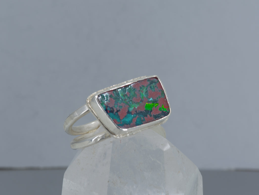 Boulder Opal Ring: Sterling Silver Rectangular Opal, US Size 7.25