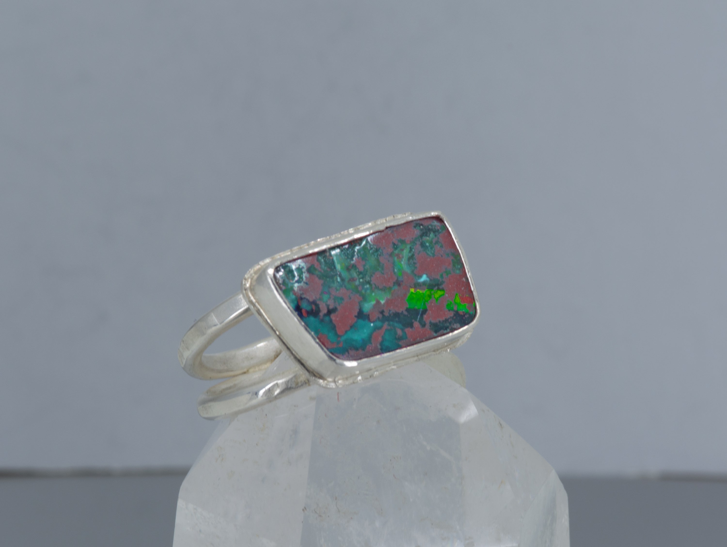 Boulder Opal Ring: Sterling Silver Rectangular Opal, US Size 7.25
