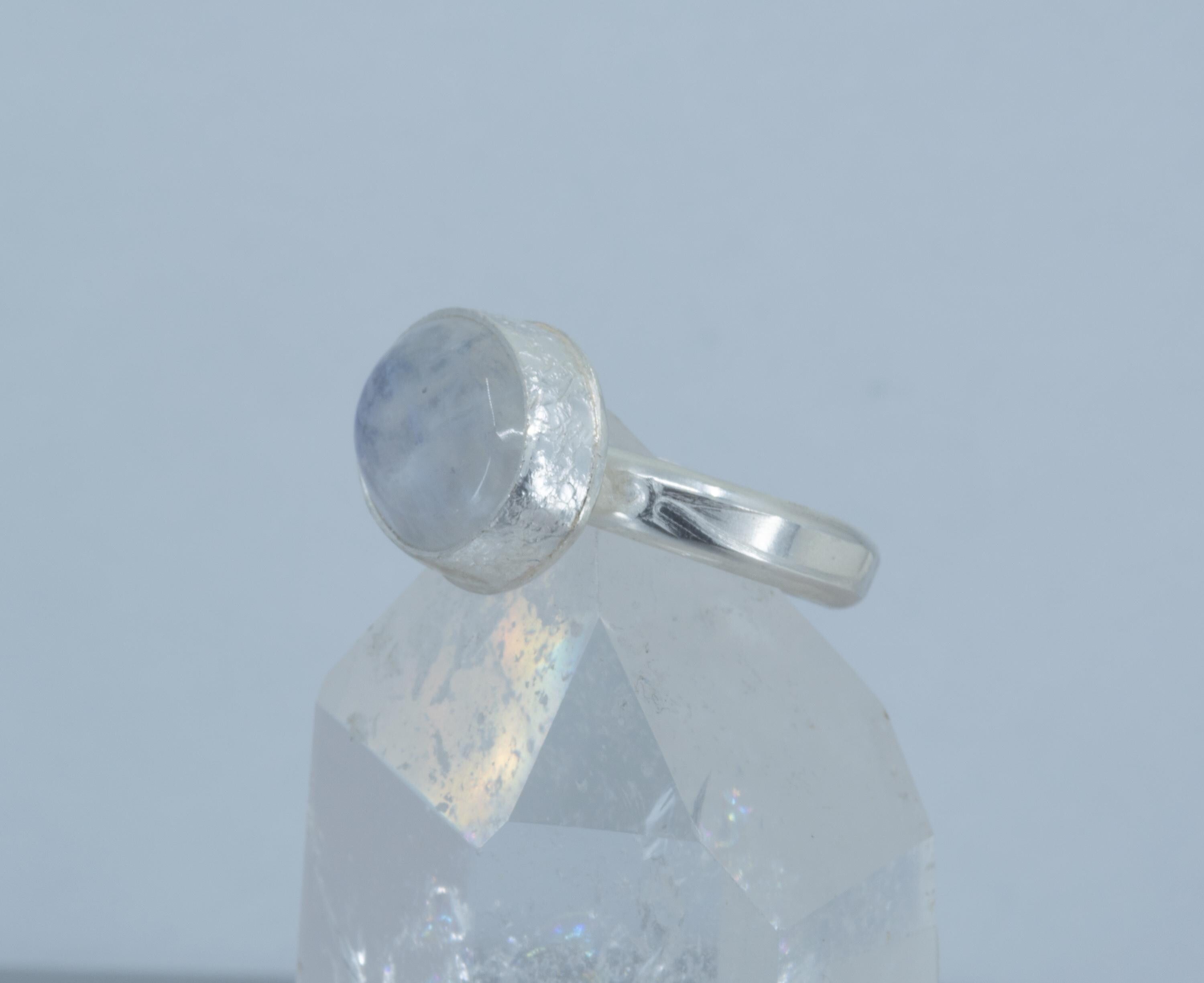 Rainbow Moonstone Cabochon Ring in Sterling Silver, US Size 8