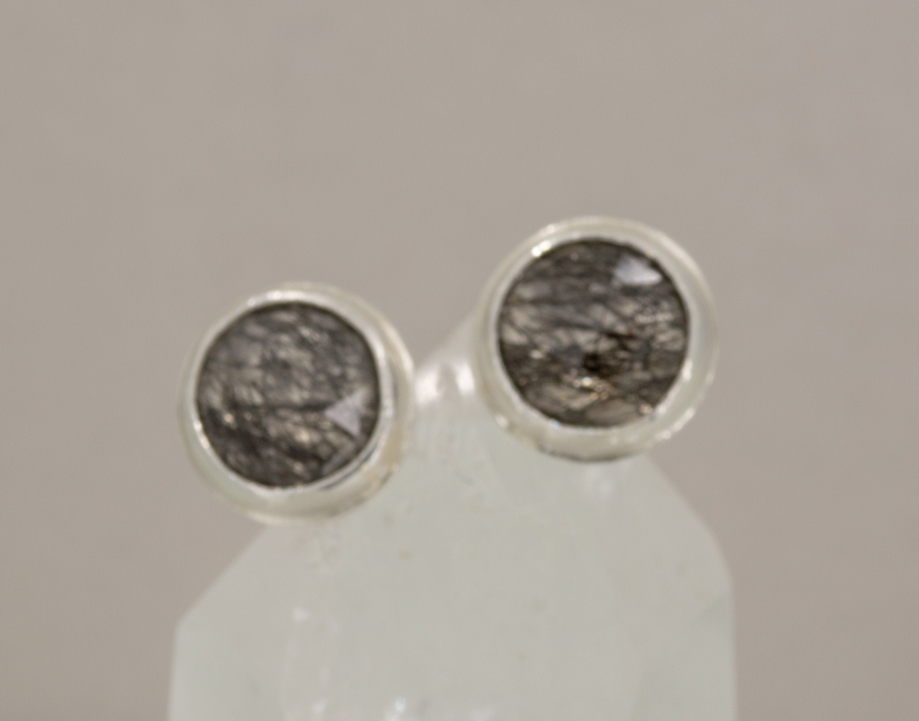 Black Tourmaline Quartz Studs: Sterling Silver Gemstone Earrings