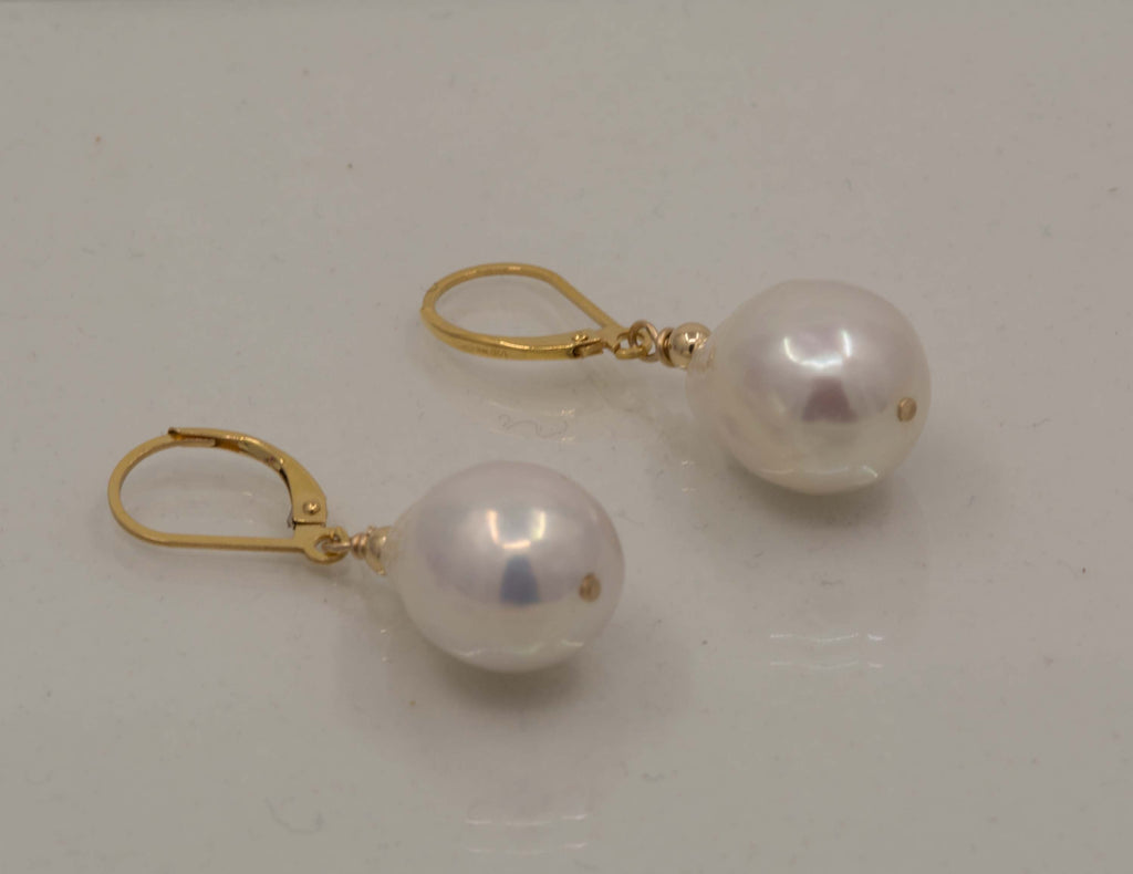 14K Gold Freshwater Pearl Dangle Earrings, OOAK Bridal Jewelry