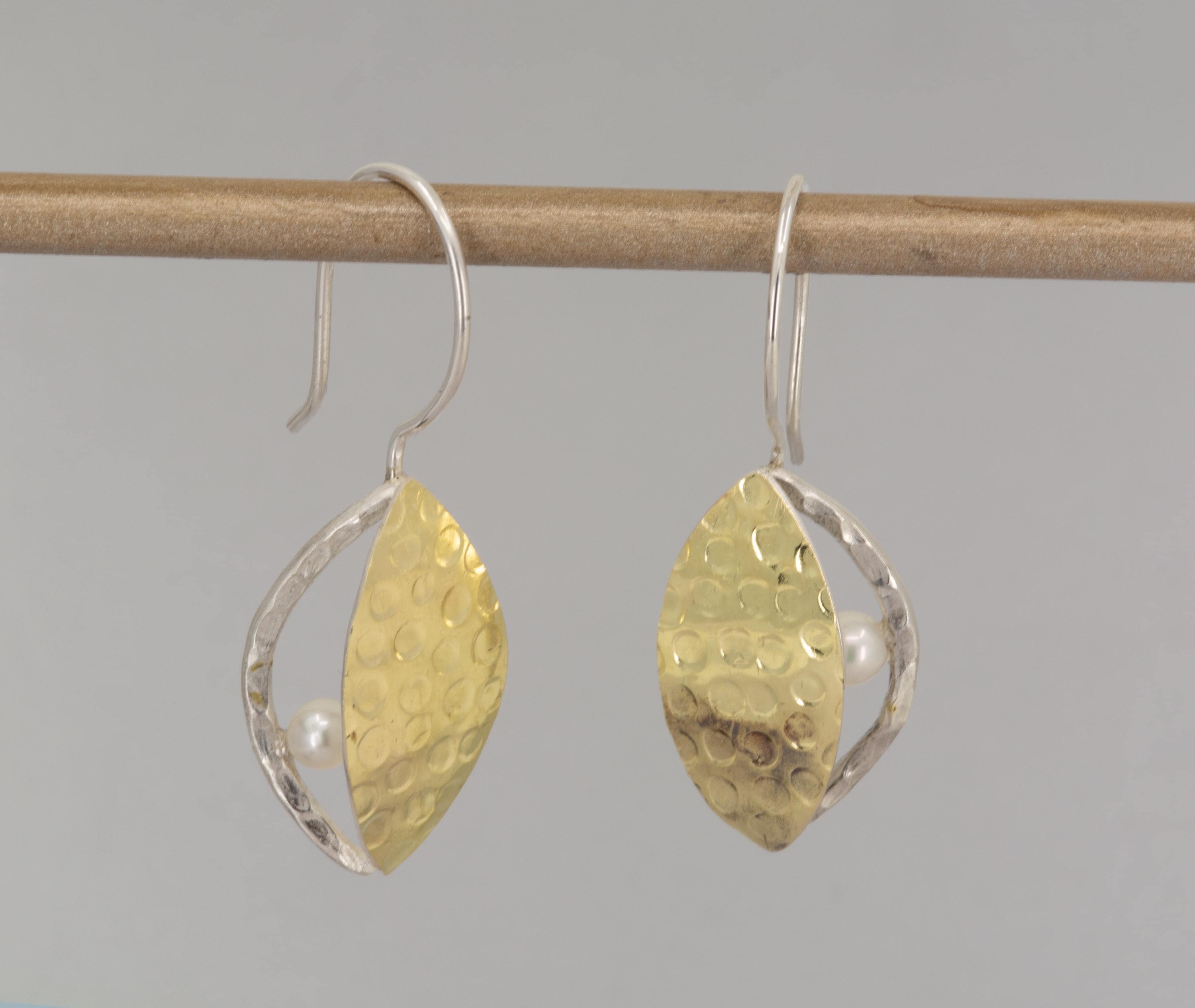 Gold Leaf Earrings: Sterling Silver Bimetal, Artisan Botanical Jewelry