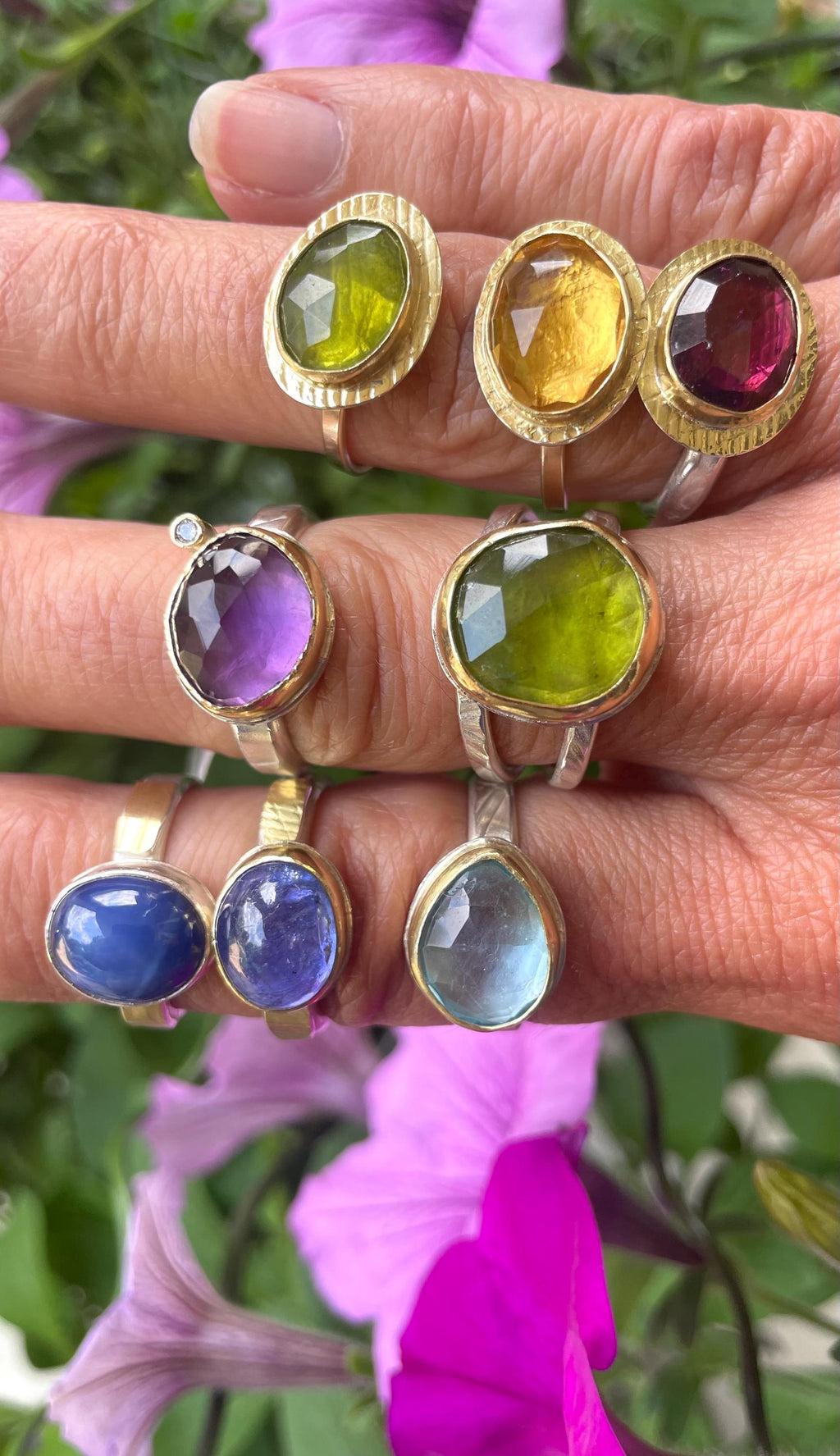 Rose Cut Vesuvianite Ring: Large Green Gemstone, Gold & Sterling Silver, US Size 9