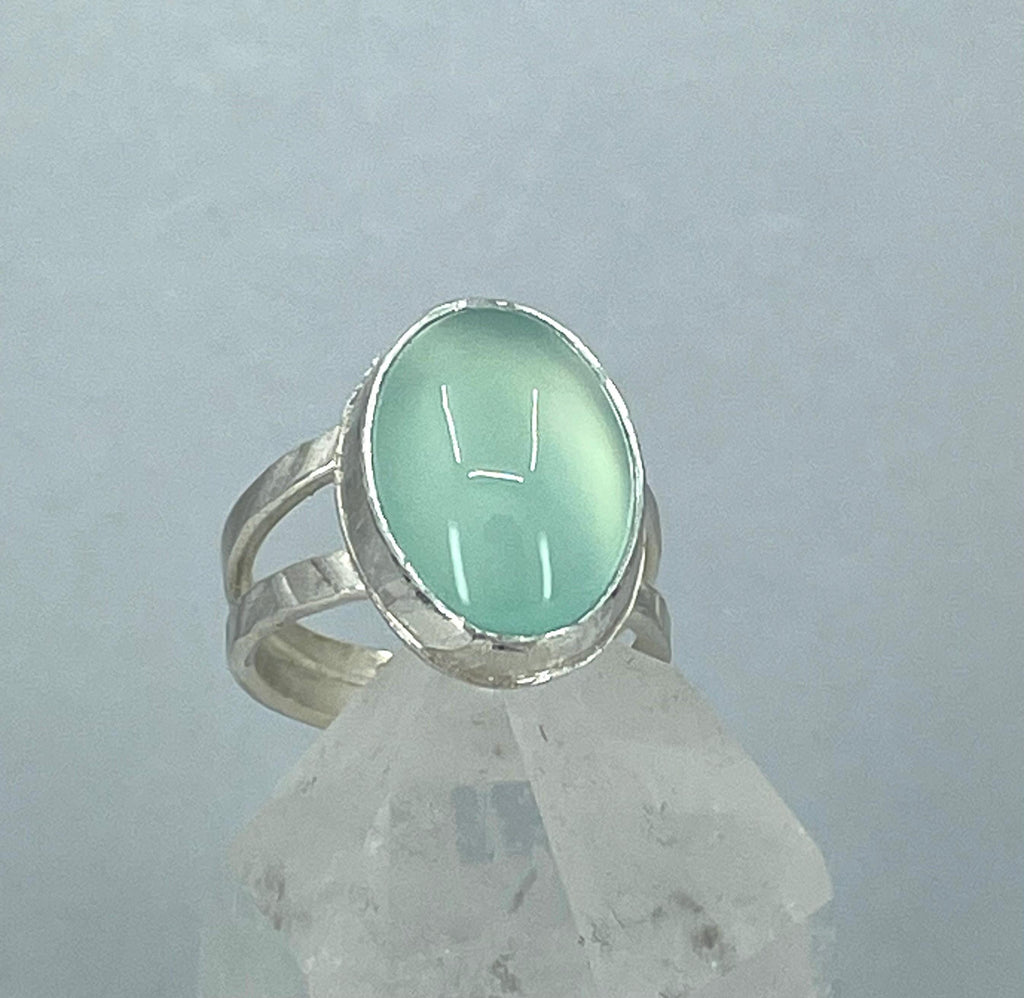 Aqua Chalcedony Statement Ring: Handmade Sterling Silver, US Size 8