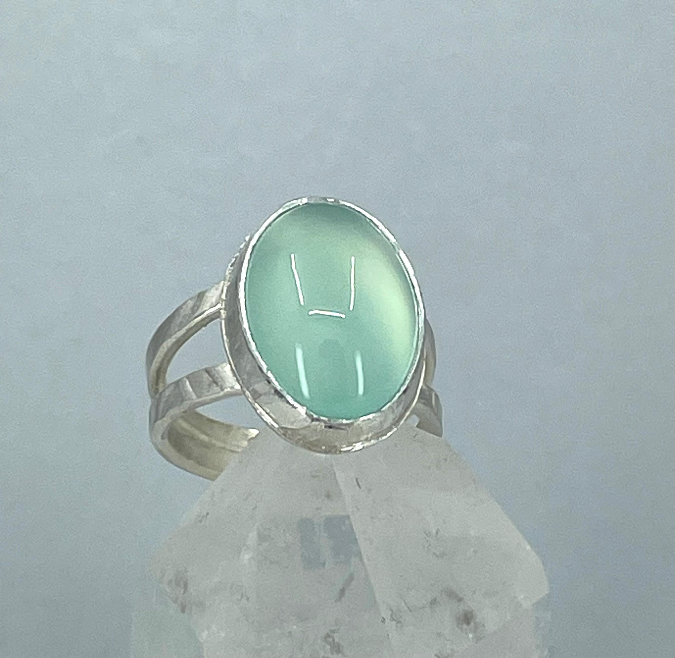 Aqua Chalcedony Statement Ring: Handmade Sterling Silver, US Size 8