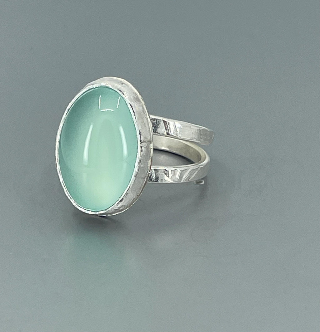Aqua Chalcedony Statement Ring: Handmade Sterling Silver, US Size 8