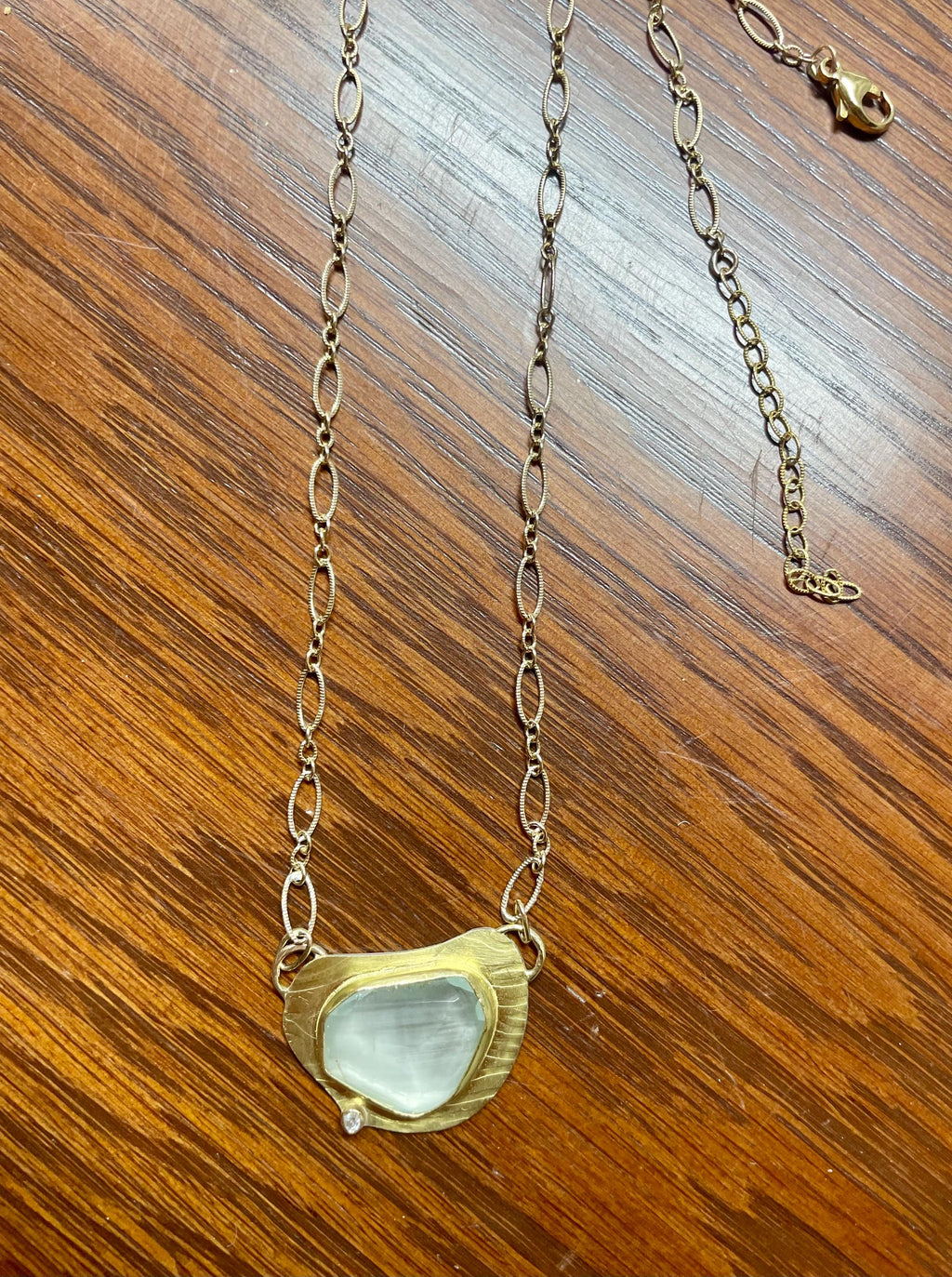 Aquamarine Necklace in Gold with Diamond, Textured Metal March Birthstone