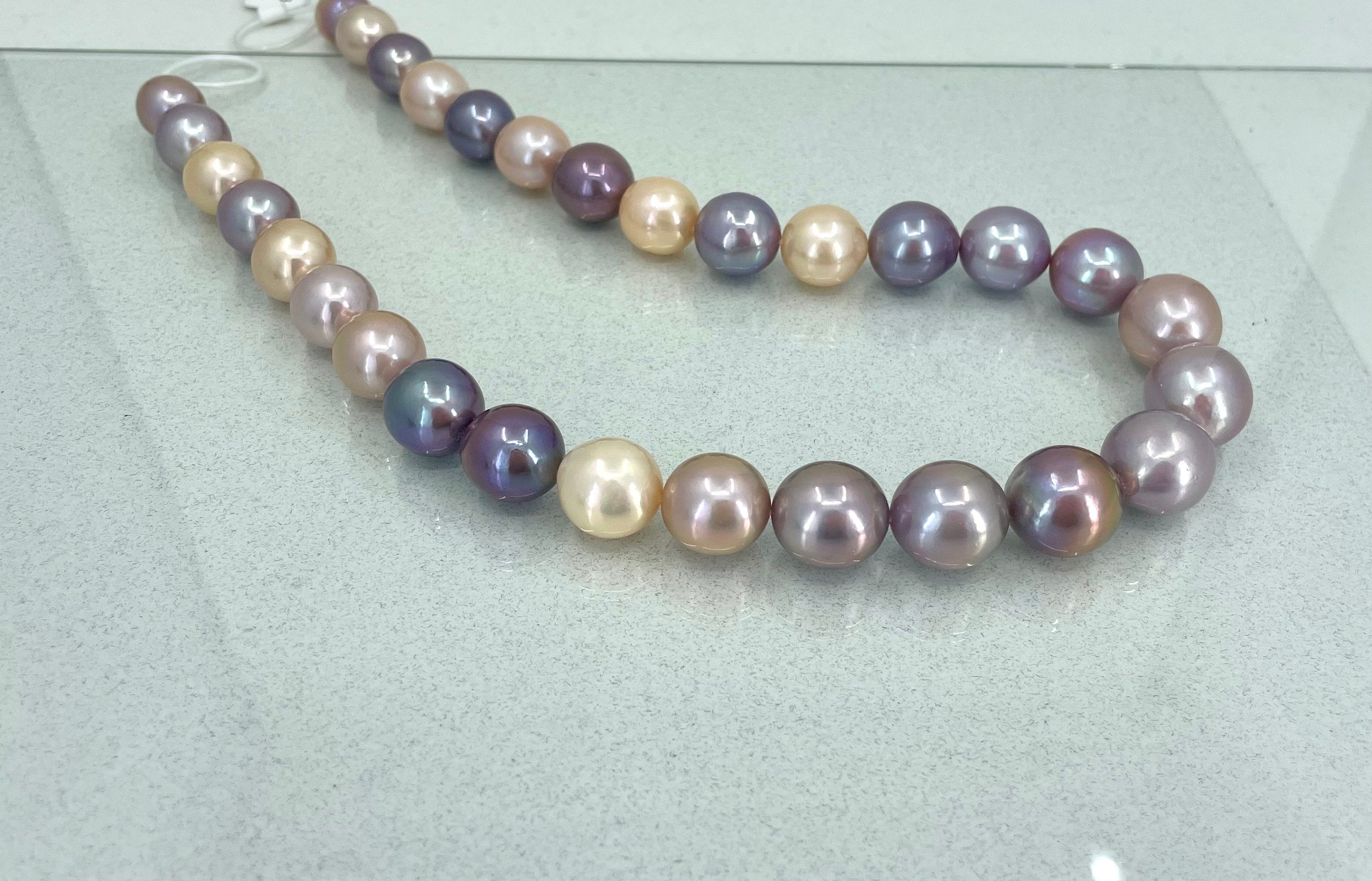 Edison Pearl Necklace: 14K Gold Clasp, Multi Color Freshwater Pearls