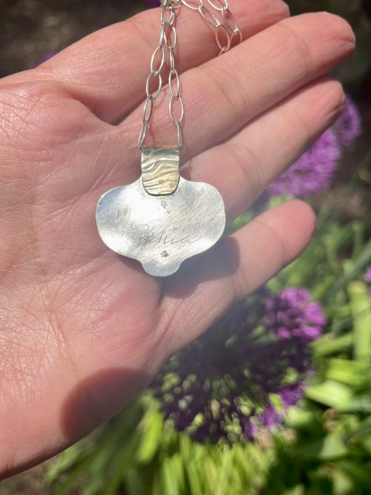 Aqua Chalcedony Opal Pendant: Sterling Silver, 18K Gold Statement Necklace