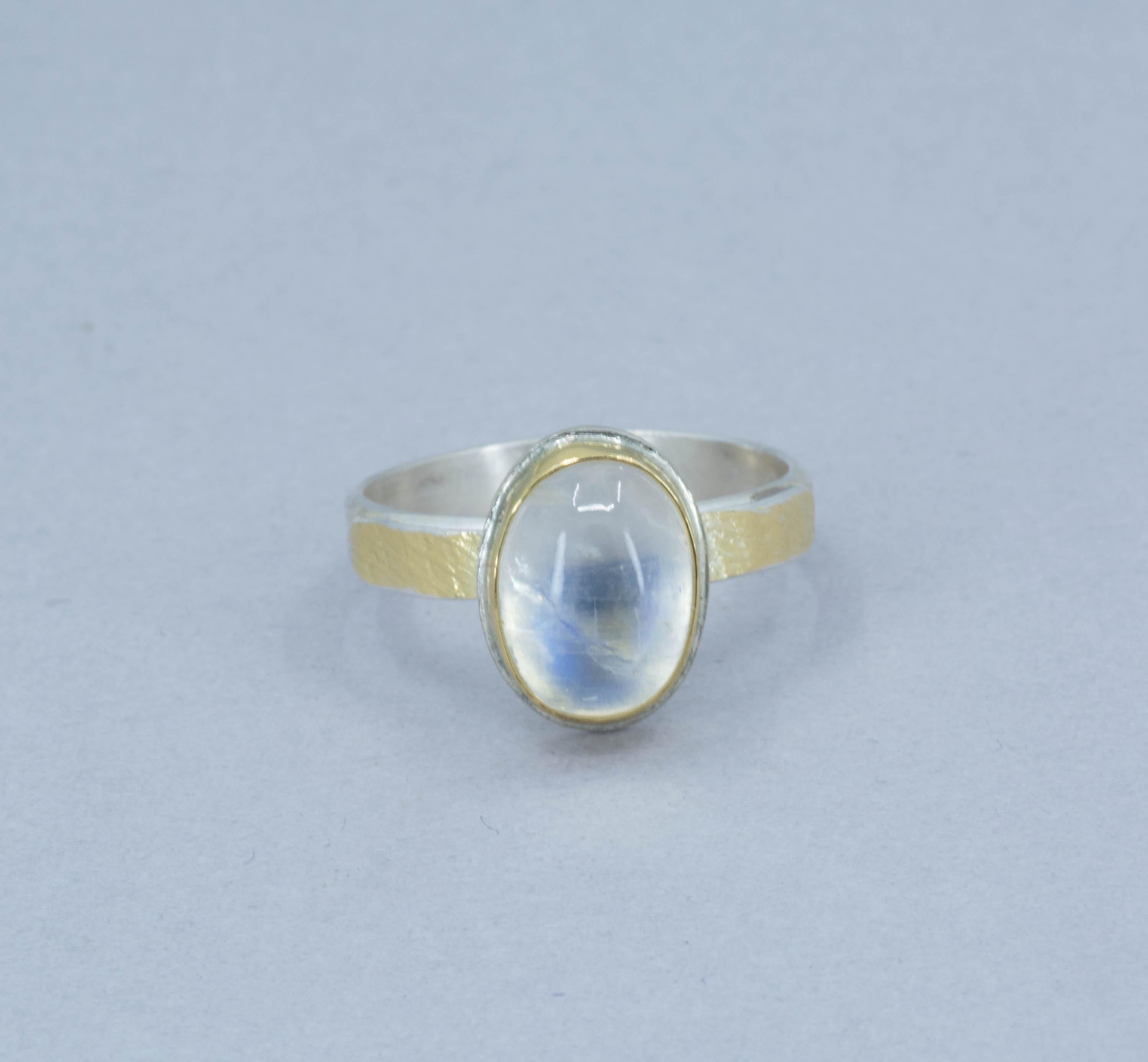 Rainbow Moonstone Cocktail Ring in Gold and Silver, US Size 9.5 Ring
