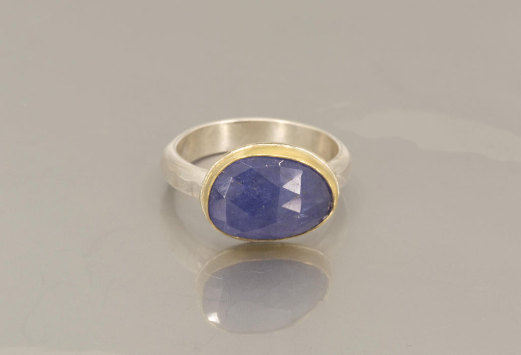 Large Rose cut Tanzanite Ring in Gold and Sterling, Statement Ring, US Size 9