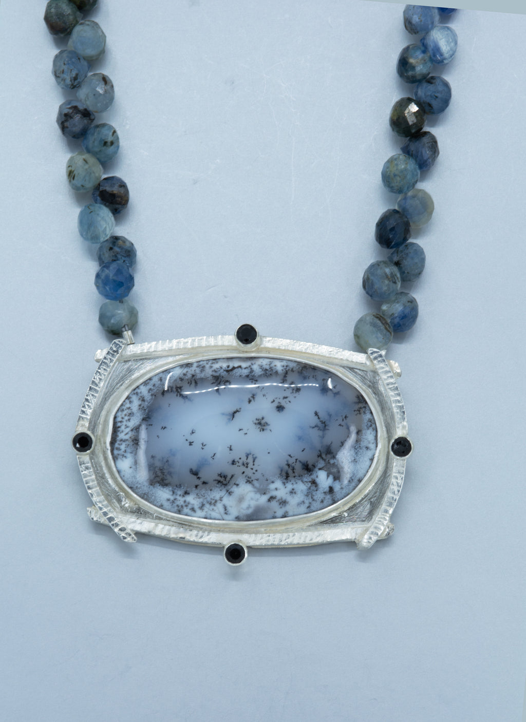 Dendritic Agate Metalwork Necklace, Statement Black & White Necklace